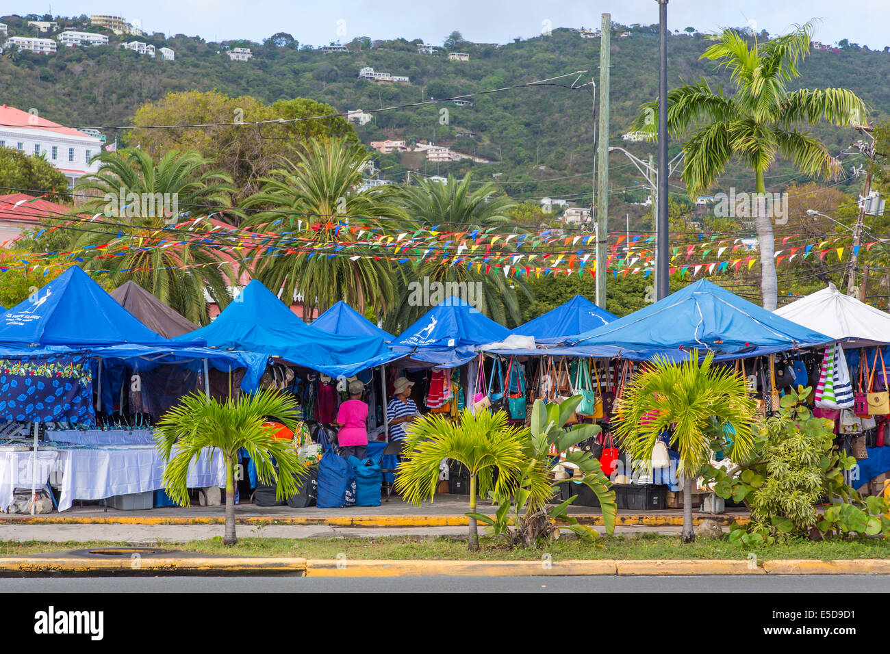 Anbieter-Plaza-outdoor-Markt in Charlotte Amalie auf der karibischen Insel St. Thomas in den US Virgin Islands Stockfoto