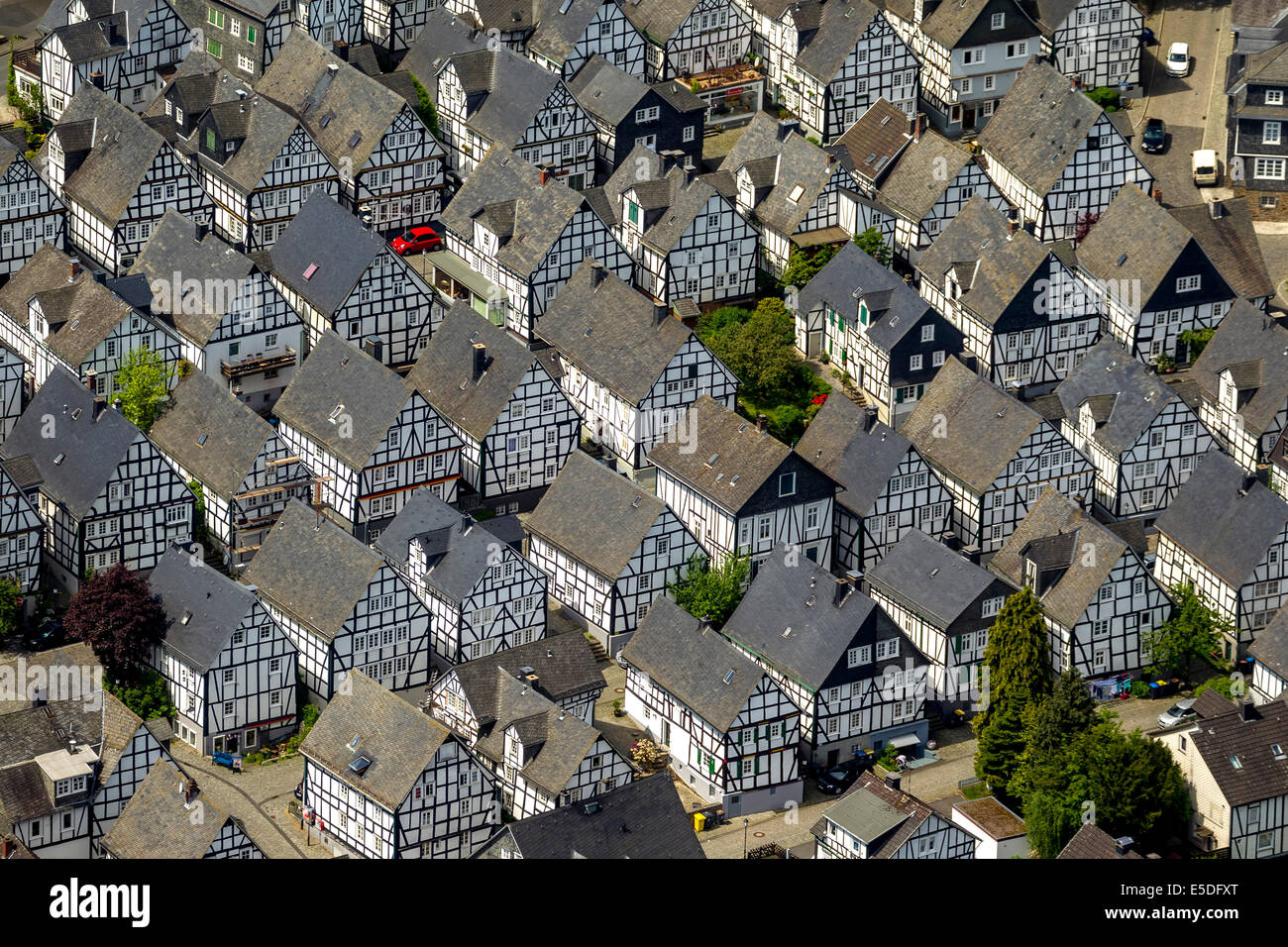 Luftbild, Fachwerkhäuser, Altersflecken, historischen Stadtkern, Freudenberg, Nordrhein-Westfalen, Deutschland Stockfoto