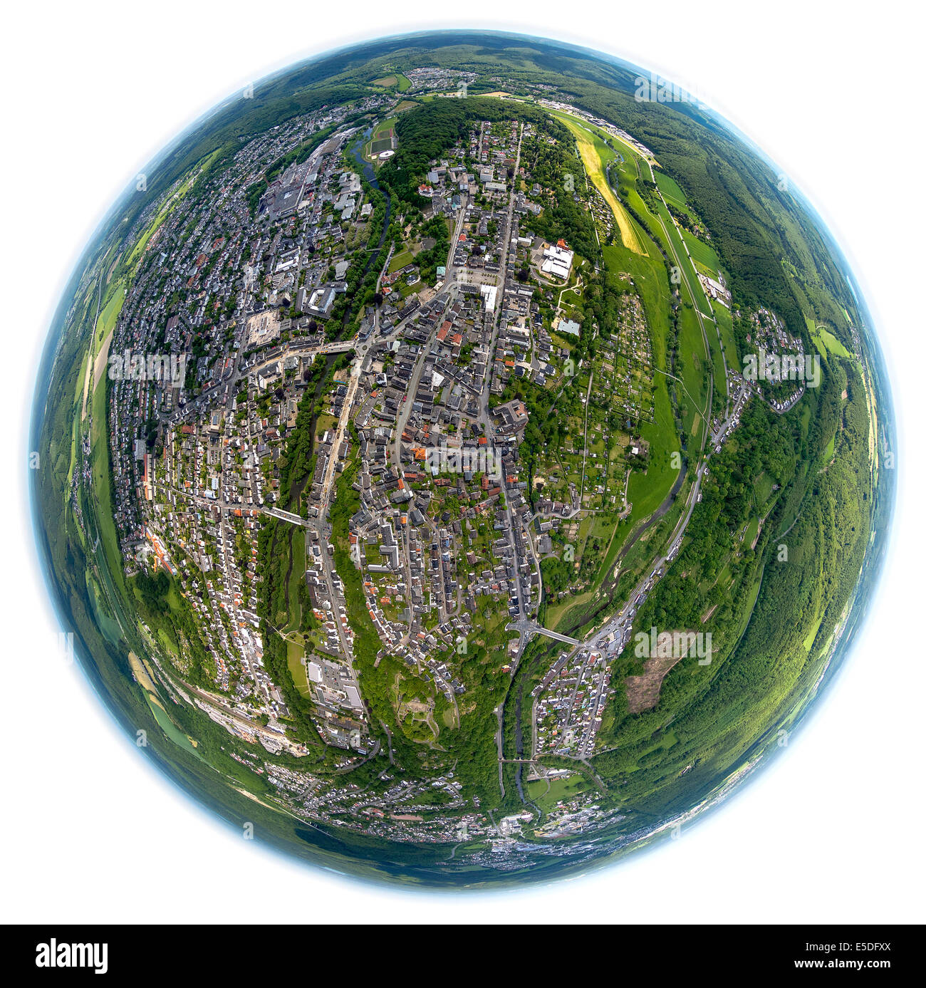 Luftaufnahme, fisheye, Arnsberg, Sauerland, Nordrhein-Westfalen, Deutschland Stockfoto