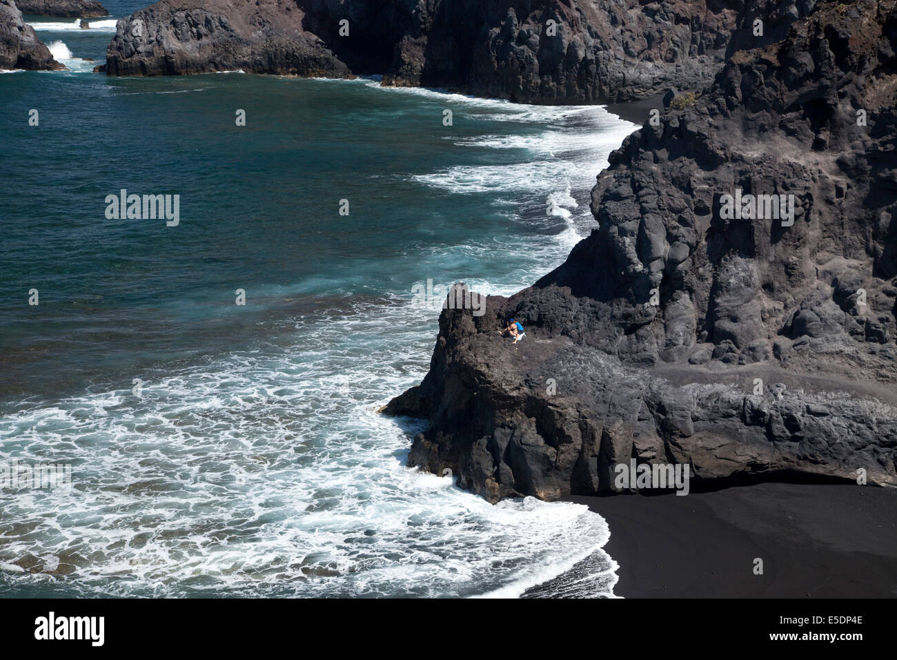 schwarzer Strand Playa De La Zamora, Las Indias, Fuencaliente, La Palma, Kanarische Inseln, Spanien, Europa Stockfoto