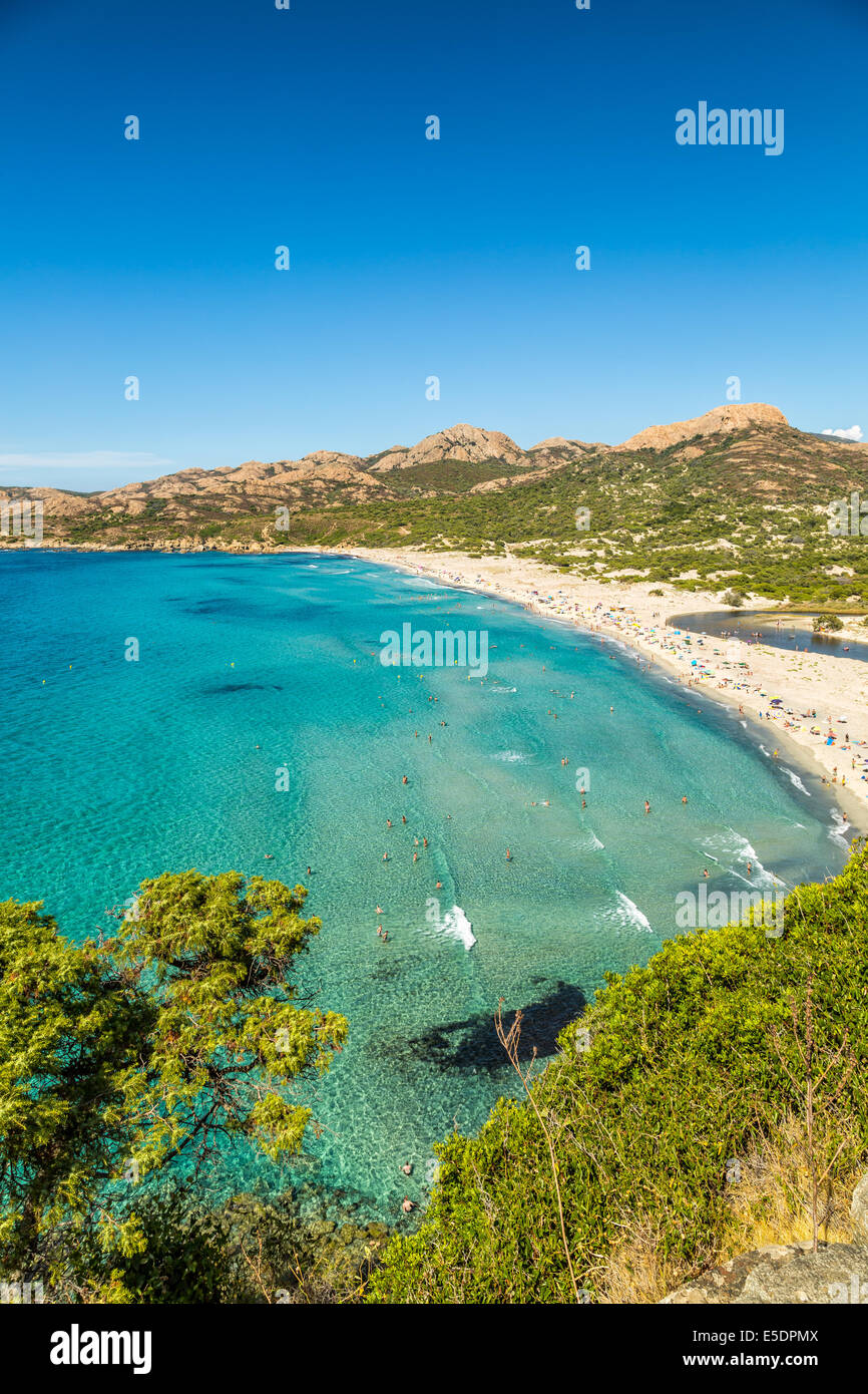 Strand von Ostriconi mit Desert des Agriates hinter in der Balagne Region Norden Korsikas Stockfoto