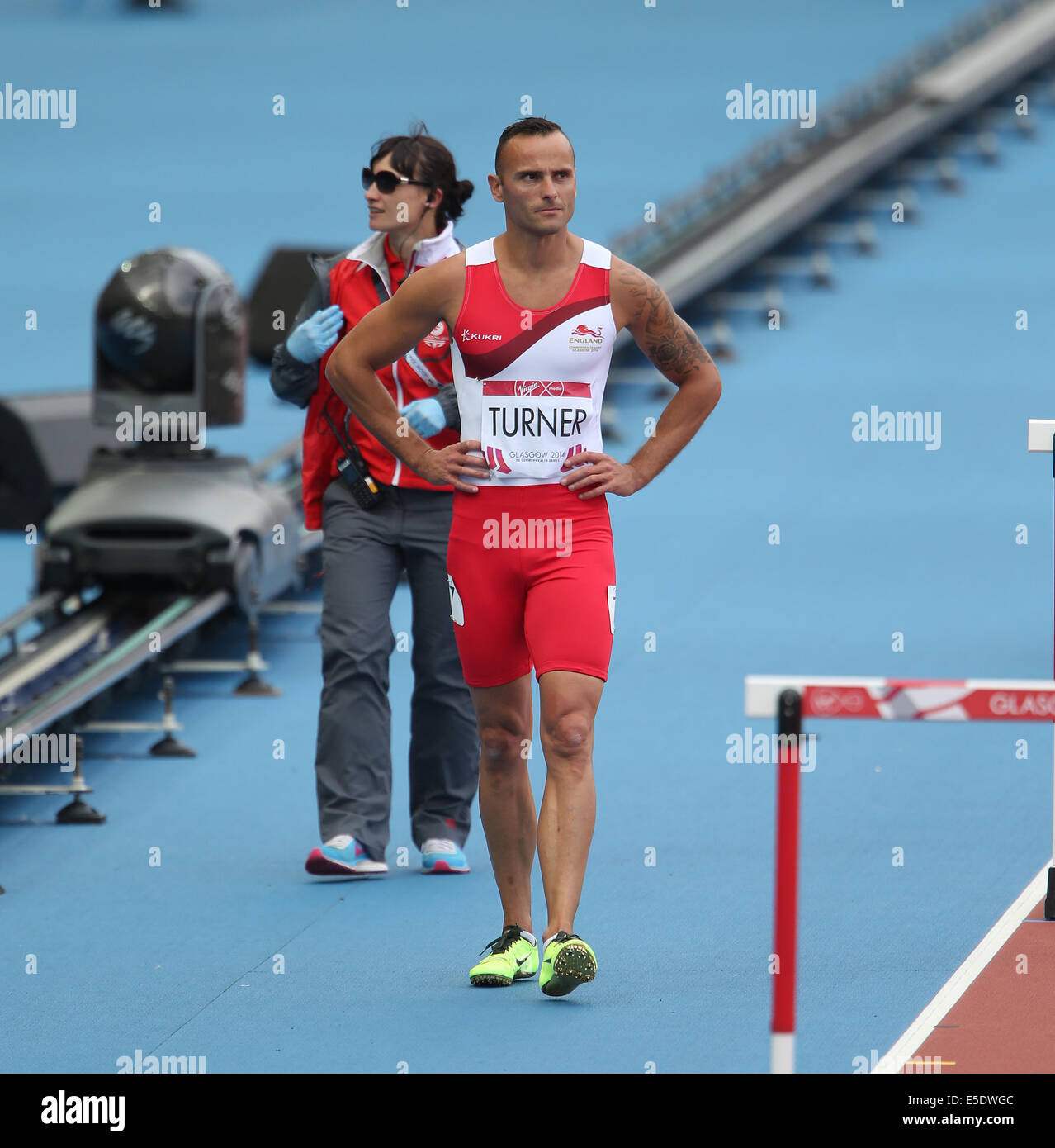 ANDY TURNER stürzt aus dem COMMONWEALTH GAMES 2014 GLASG HAMPDEN PARK GLASGOW Schottland 29. Juli 2014 Stockfoto