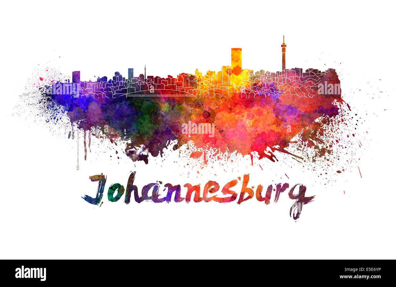 Skyline von Johannesburg in Aquarell Stockfoto