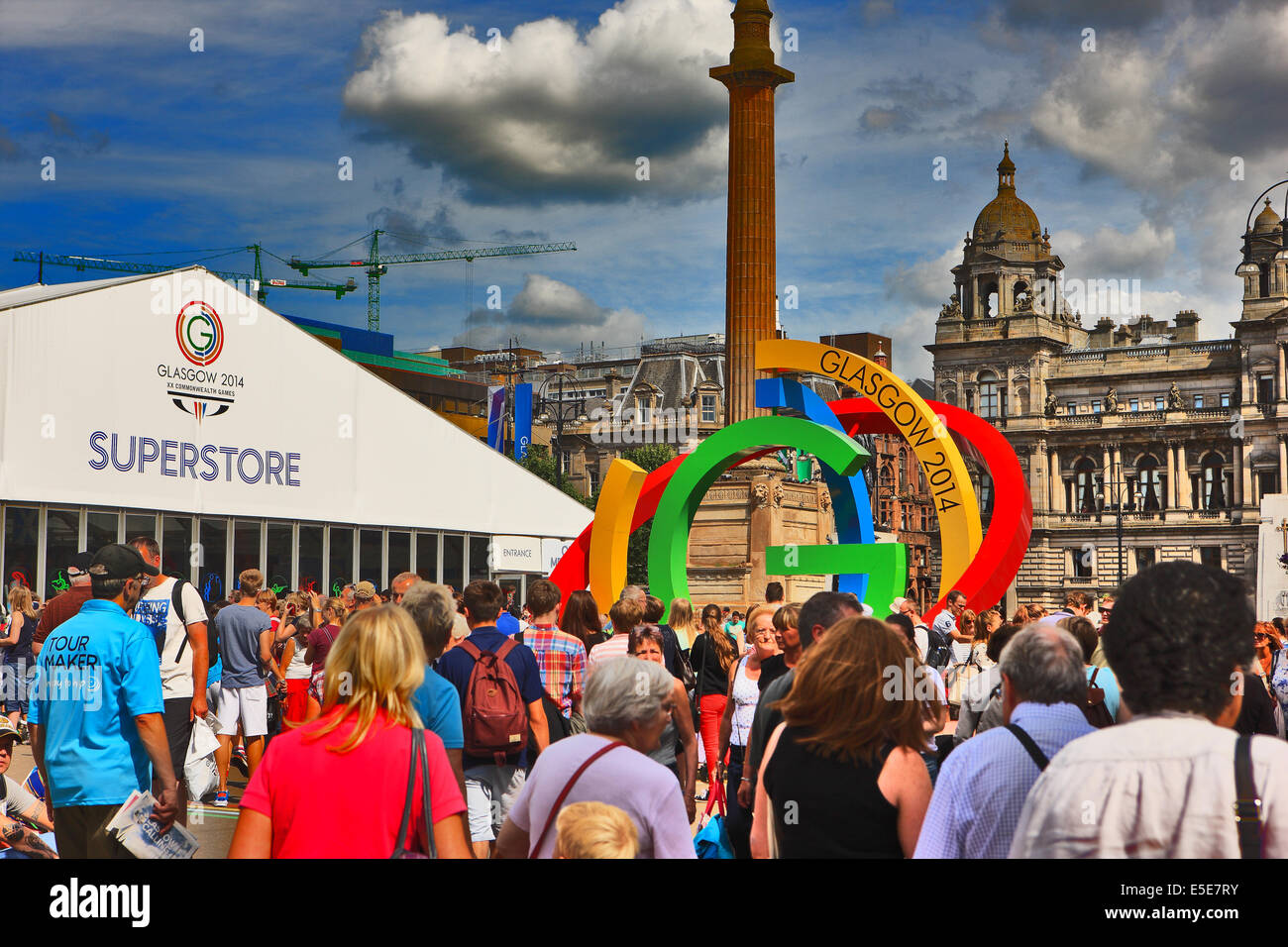Menschenmassen in George Square während der Commonwealth-Spiele 2014 in Glasgow, Schottland Stockfoto