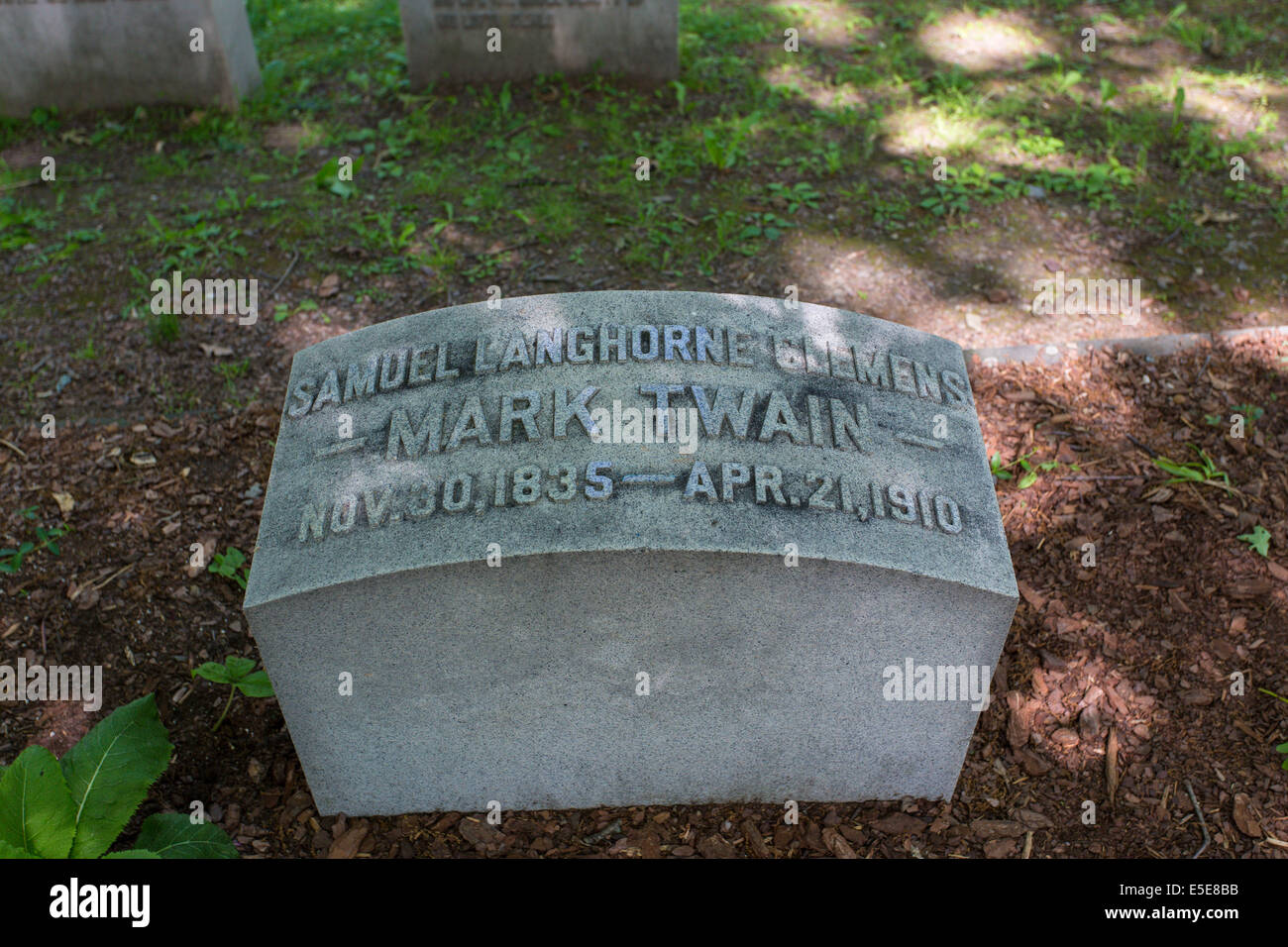 Samual Clements oder Mark Twain Grabstätte auf dem Woodlawn Cemetery in Elmira, New York Stockfoto