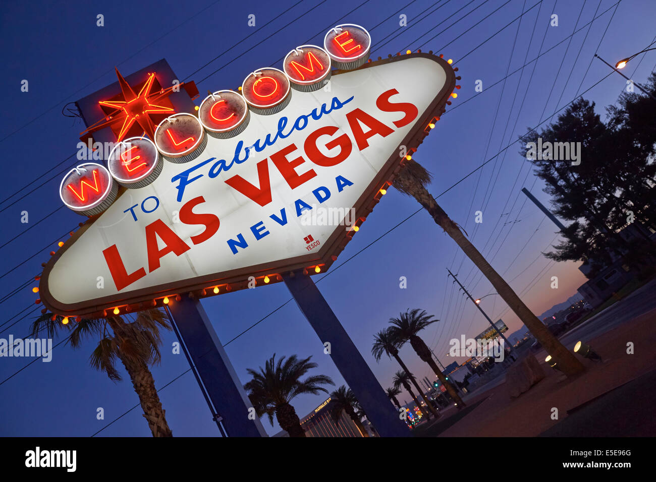 Welcome to Fabulous Las Vegas Sign und touristischen Wahrzeichen im Mai 1959 finanziert und errichtet bald nach Western Neon. Das Zeichen Stockfoto