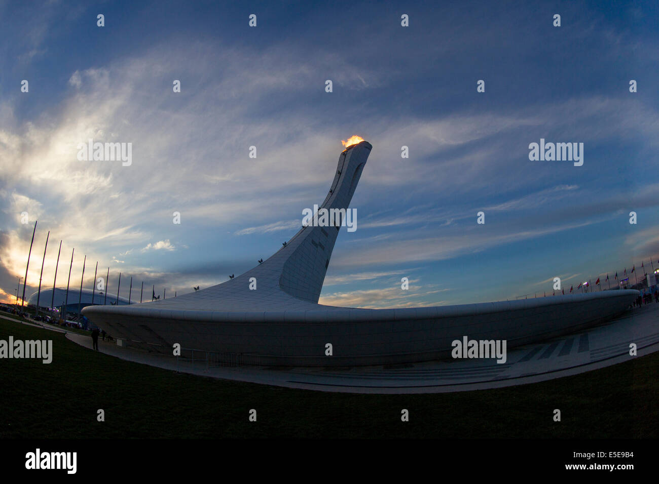 Olympische Flamme im Olympiapark an die Olympischen Winterspiele Sotschi 2014 Stockfoto