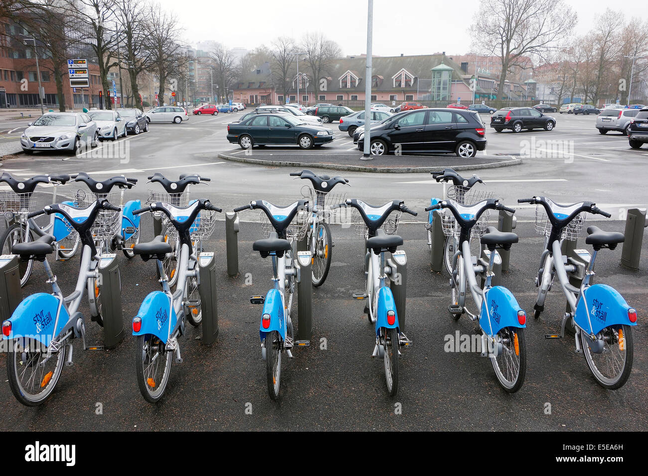 Styr & Ställ – mieten Sie ein Fahrrad in der Stadt. Fahrräder mieten-Station in Present, Göteborg, Schweden. Stockfoto