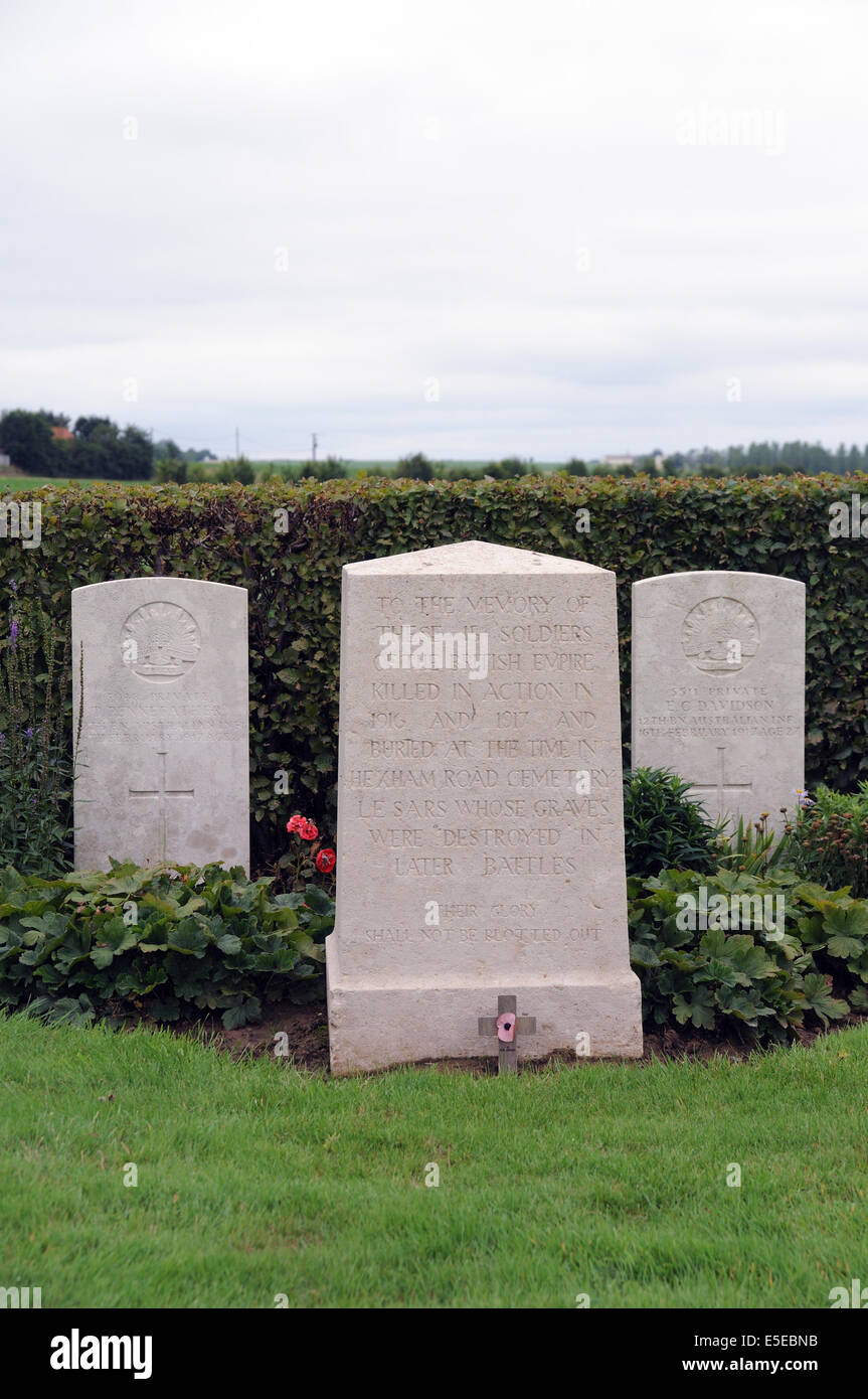 Warlencourt British War Cemetery, Pas-De-Calais, Frankreich Stockfoto