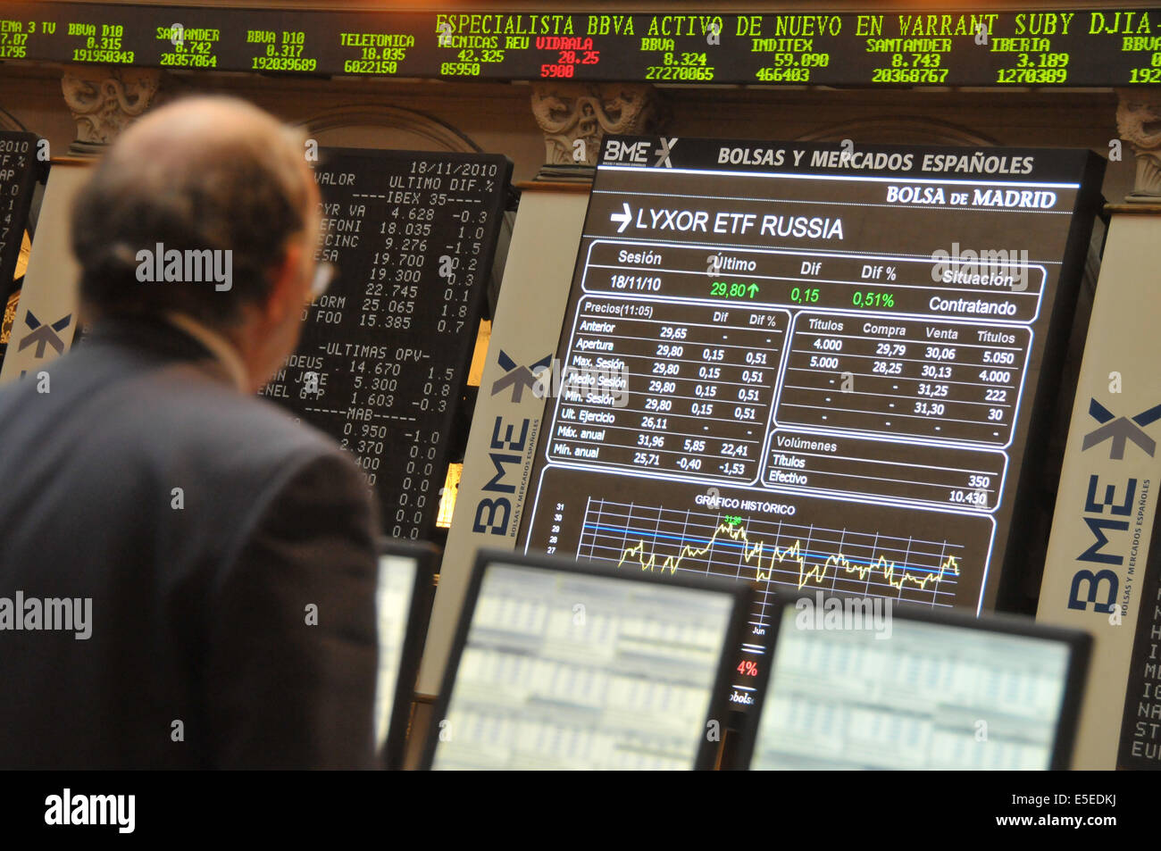 Händler in der Madrider Börse. Stockfoto