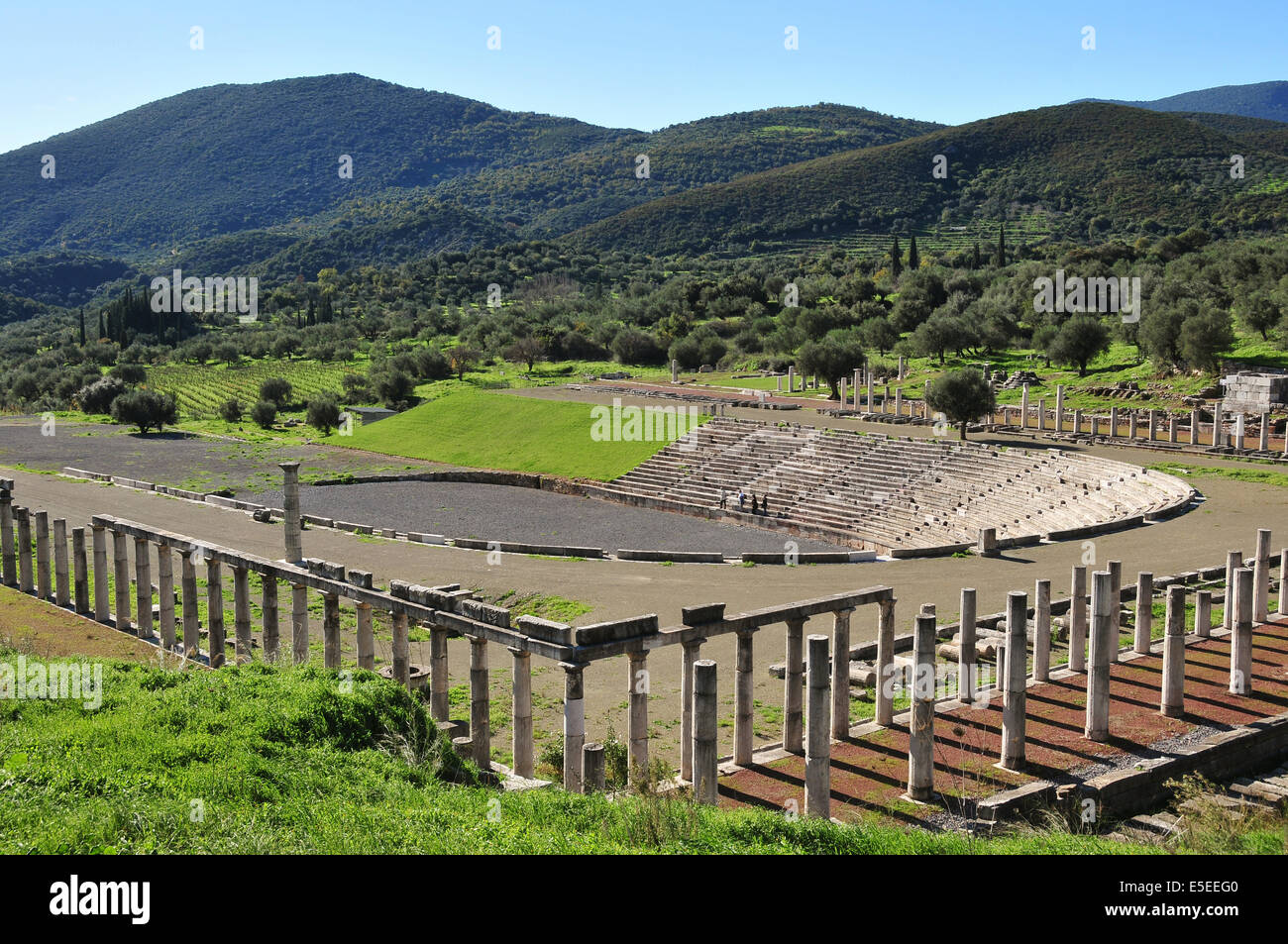 Das Stadion in den Überresten von der Stadt der Antike Messene (auch genannt antike Messini), eine archäologische Ort in der Nähe von Kalamata in Stockfoto