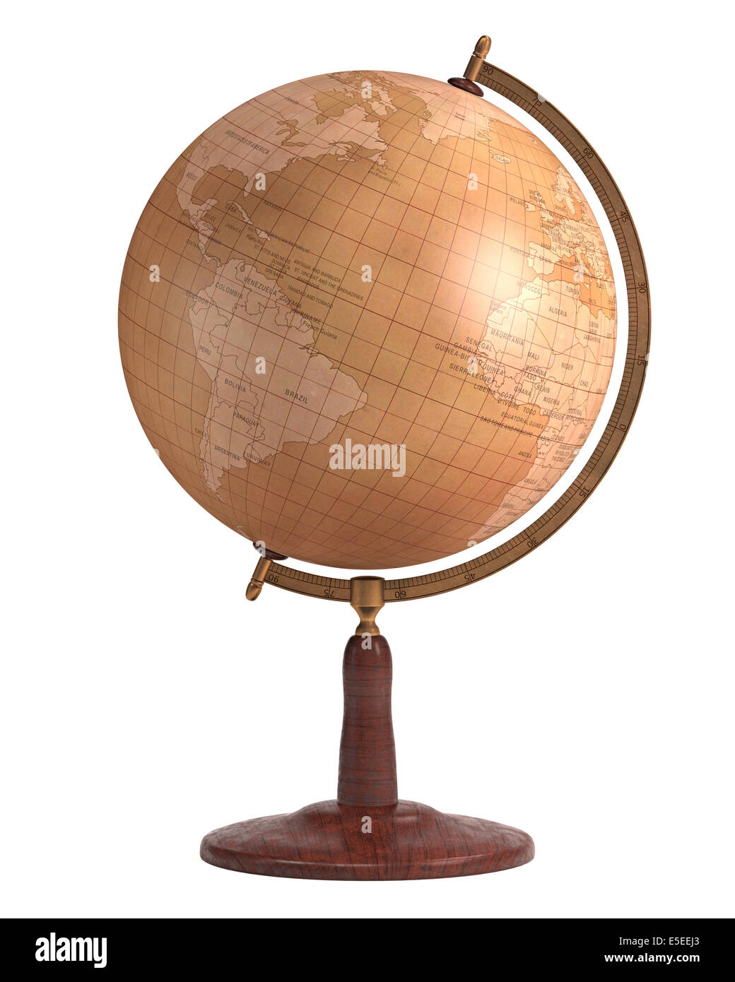 Antiker Globus auf weißem Hintergrund mit Clipping-Pfad enthalten. Stockfoto