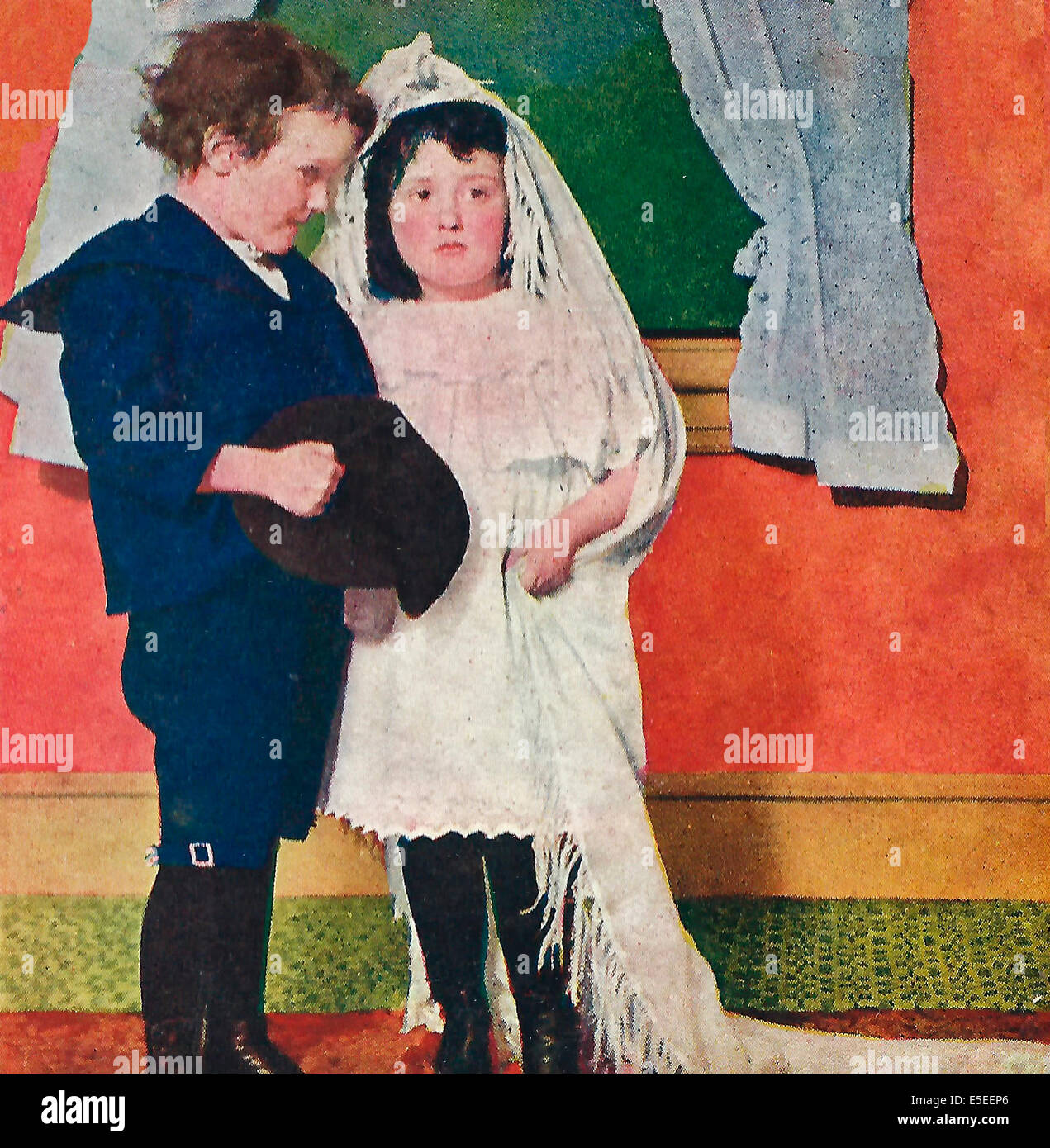 Seine kleine Braut - bitte willst du uns heiraten. Kleine Braut und Bräutigam, um 1900 Stockfoto
