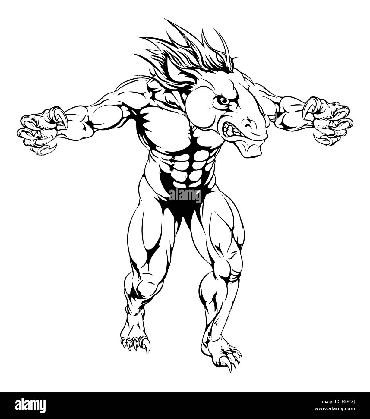 Ein Beispiel für ein Pferd beängstigend Sport Maskottchen mit Krallen aus Stockfoto