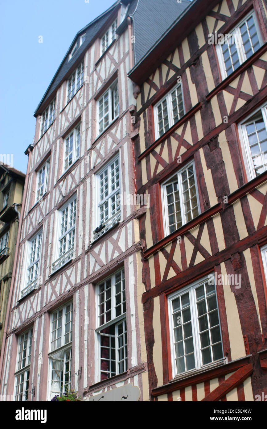 Frankreich, Haute Normandie, Seine maritim, rouen, rue martainville, vieux rouen, Habitat traditionnel, maisons a Pans de bois, pignon, Colombages, Mittelaltertümer, vieux quartier historique, Stockfoto