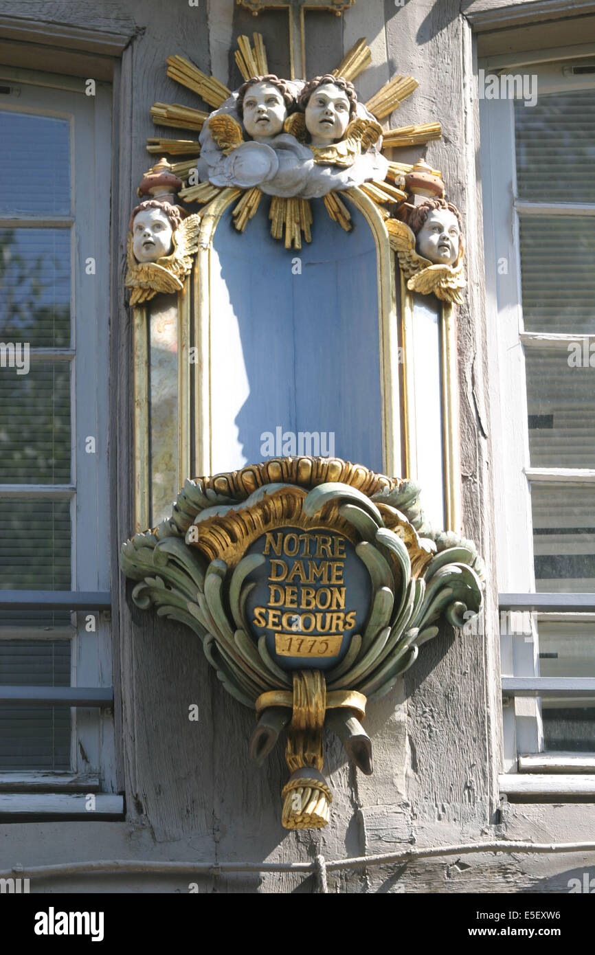 Frankreich, Haute Normandie, Seine maritim, rouen, maisons a Pans de bois, Colombages, rue Martainville, decor niche ornee, Stockfoto