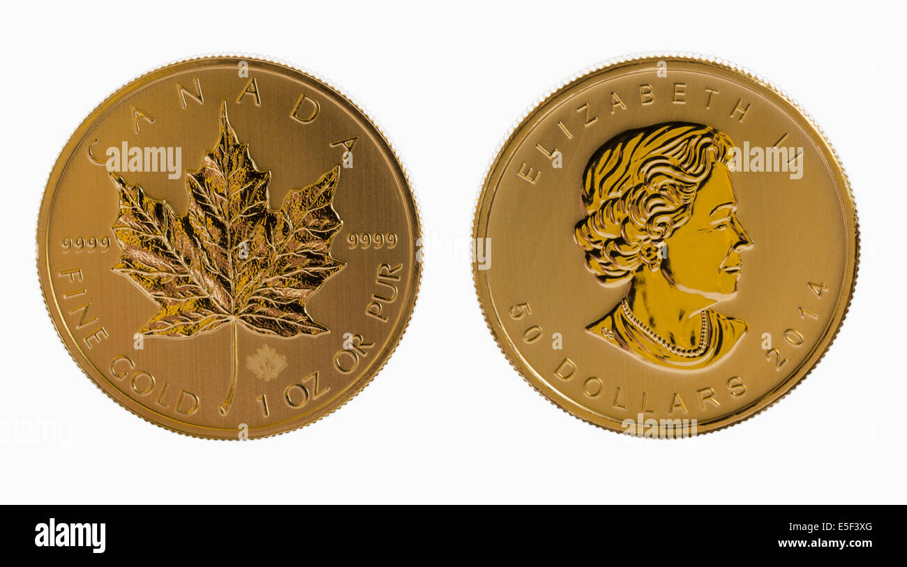 Paar gold Maple leaf eine Feinunze Gold Münzen aus kanadischen Treasury Stockfoto