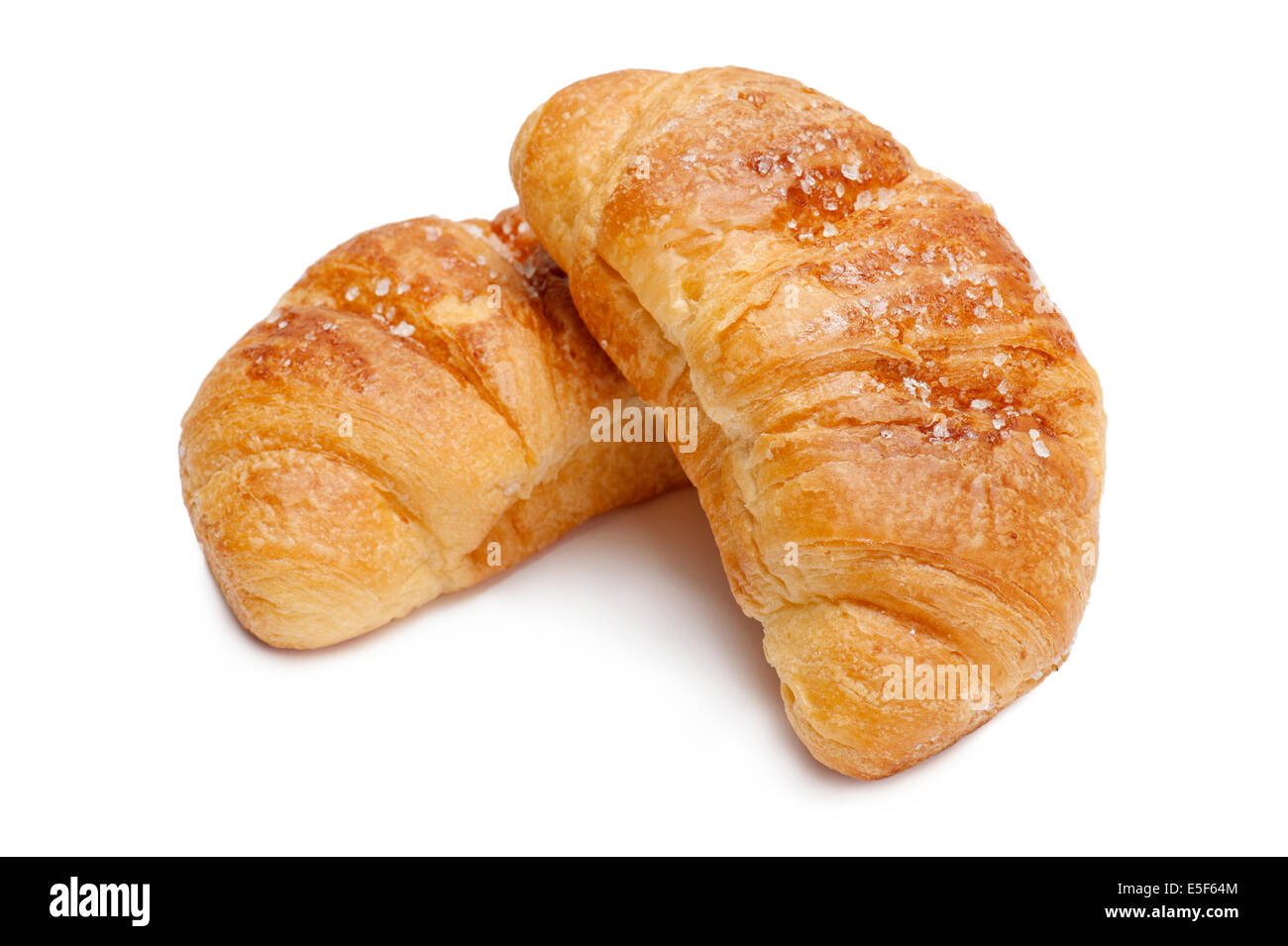 frische Brötchen Croissants auf weißem Hintergrund Stockfoto