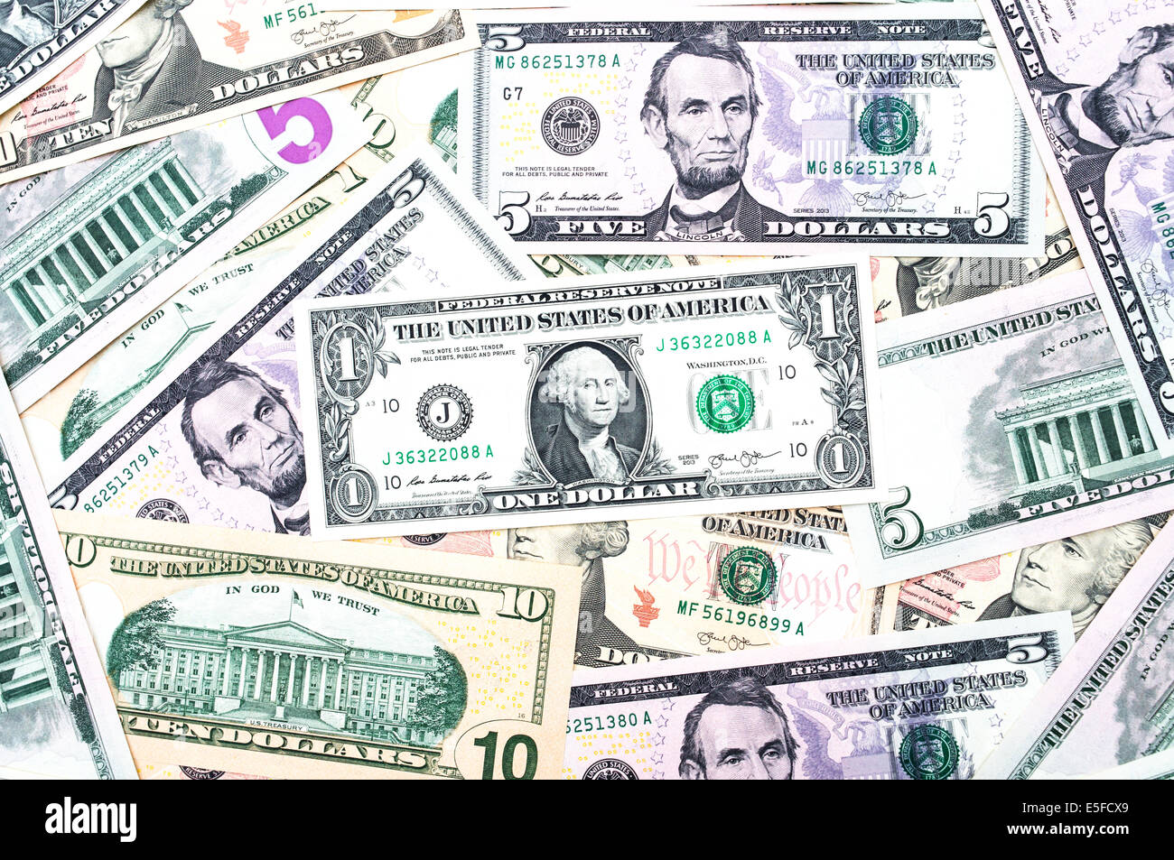 Vereinigten Staaten Banknoten oder Währung Stockfoto