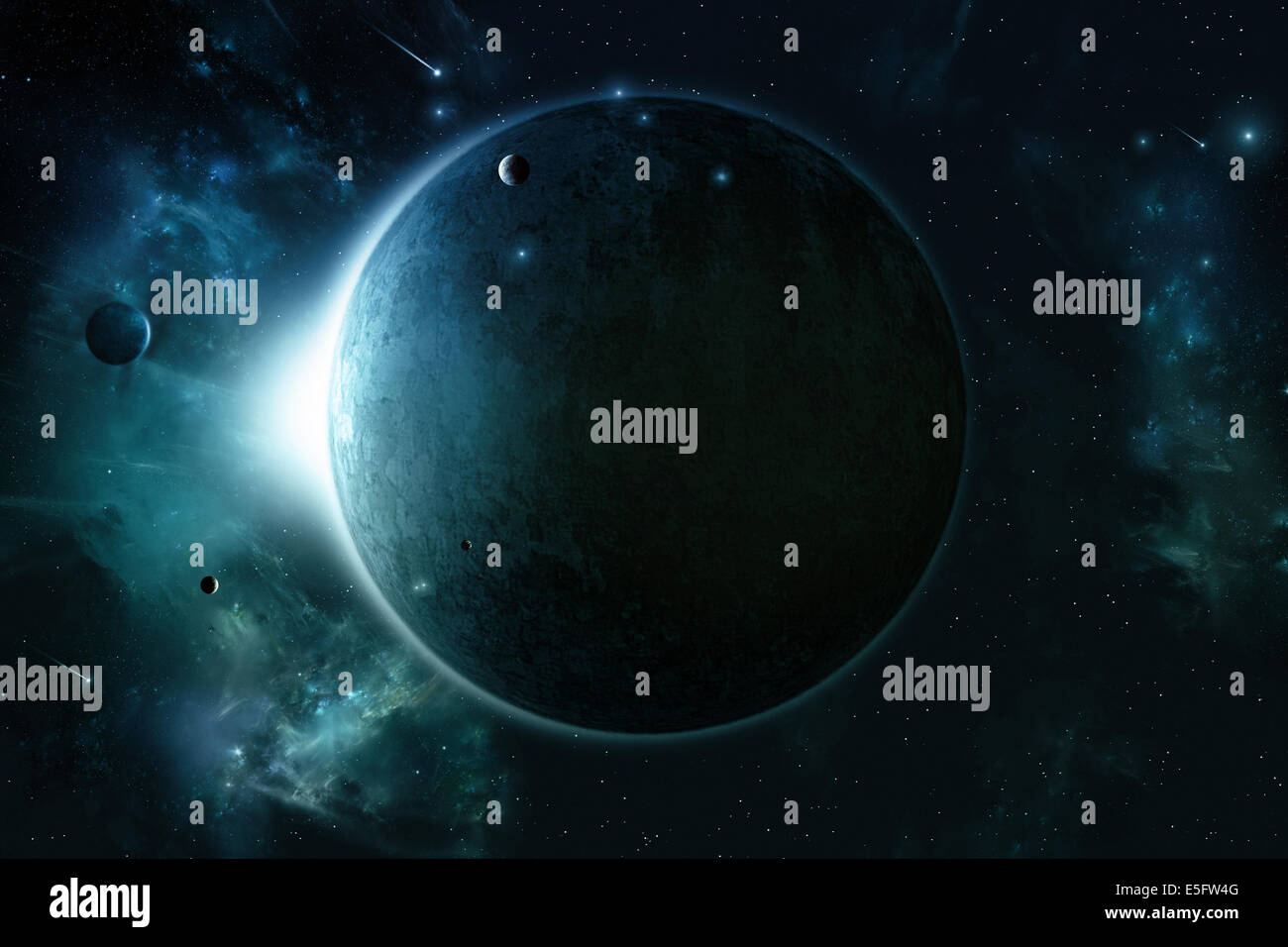 Imaginäre Weltraum abstrakte Abbildung mit Planeten und Monde Stockfoto