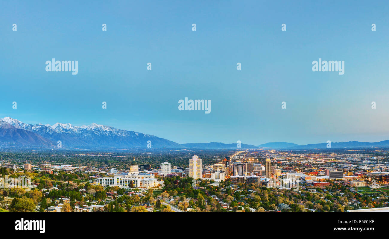 Salt Lake City Übersicht am Abend Stockfoto