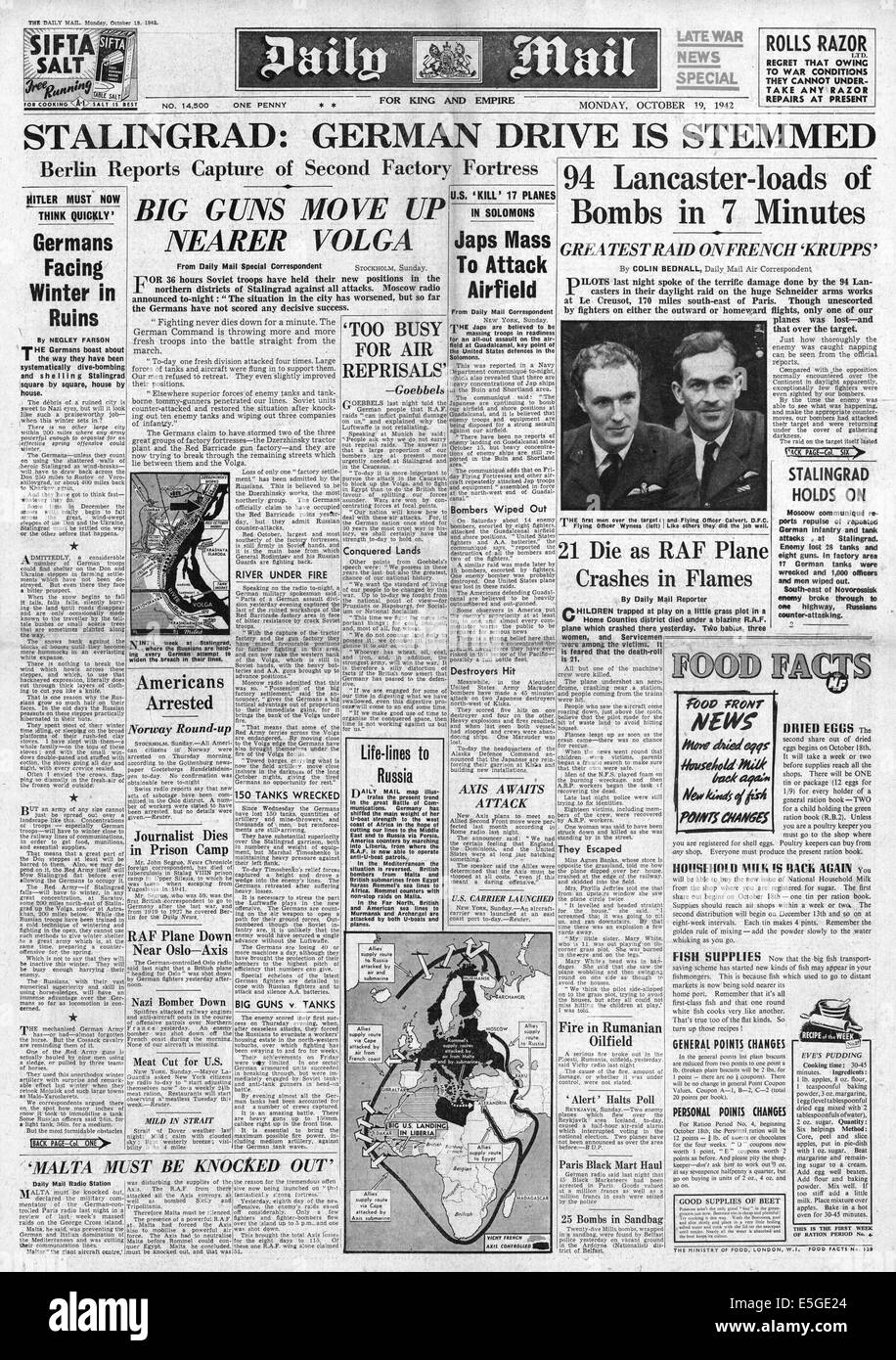 1942 Tagespost Titelseite Berichterstattung Bundeswehr voraus statt bei Stalingrad Stockfoto
