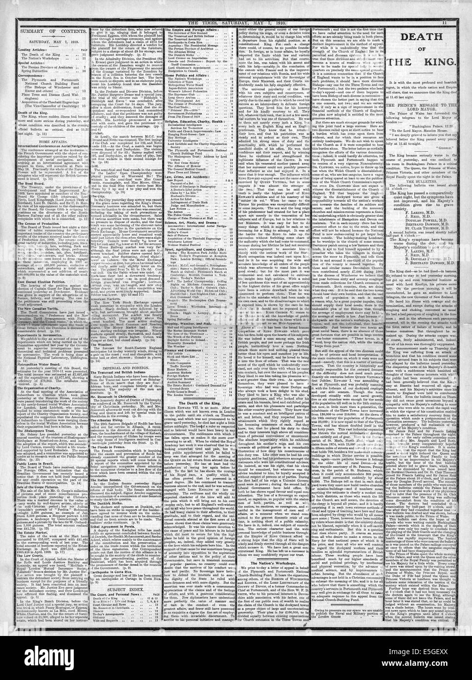 1910 die Times Seite 11 Beerdigung von König Edward VII. Stockfoto