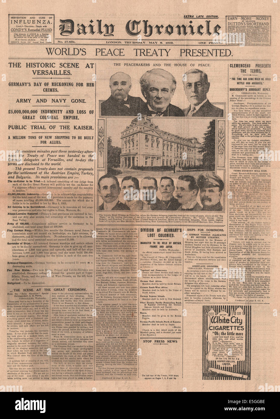 Treaty of versailles 1919 newspaper Fotos und Bildmaterial in hoher