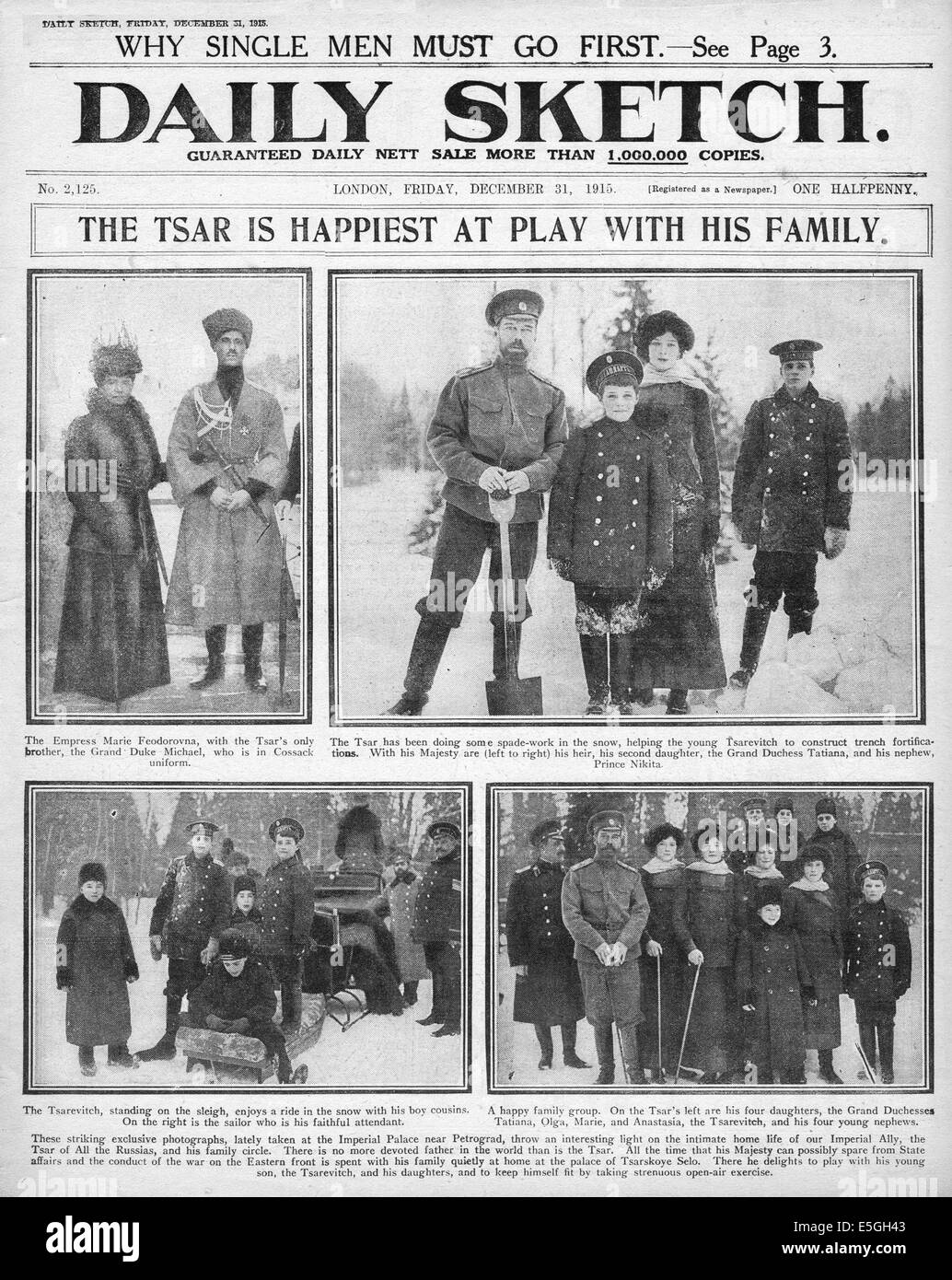 1915 daily Sketch Front page Berichterstattung Zar Nicholas II und Familie Stockfoto