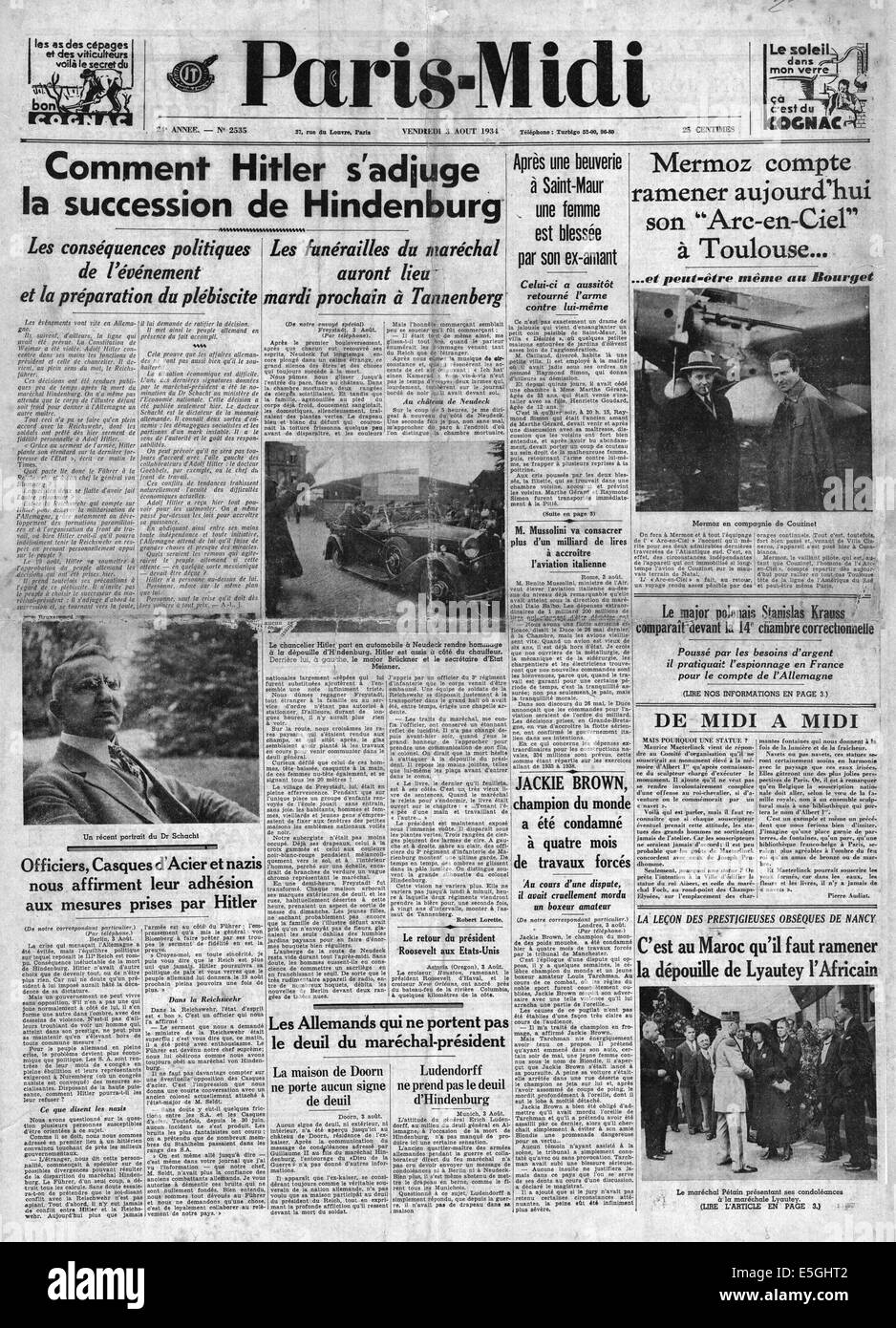 1934 Paris-Midi (Frankreich Adolf Hitler wird Reichskanzler Stockfoto