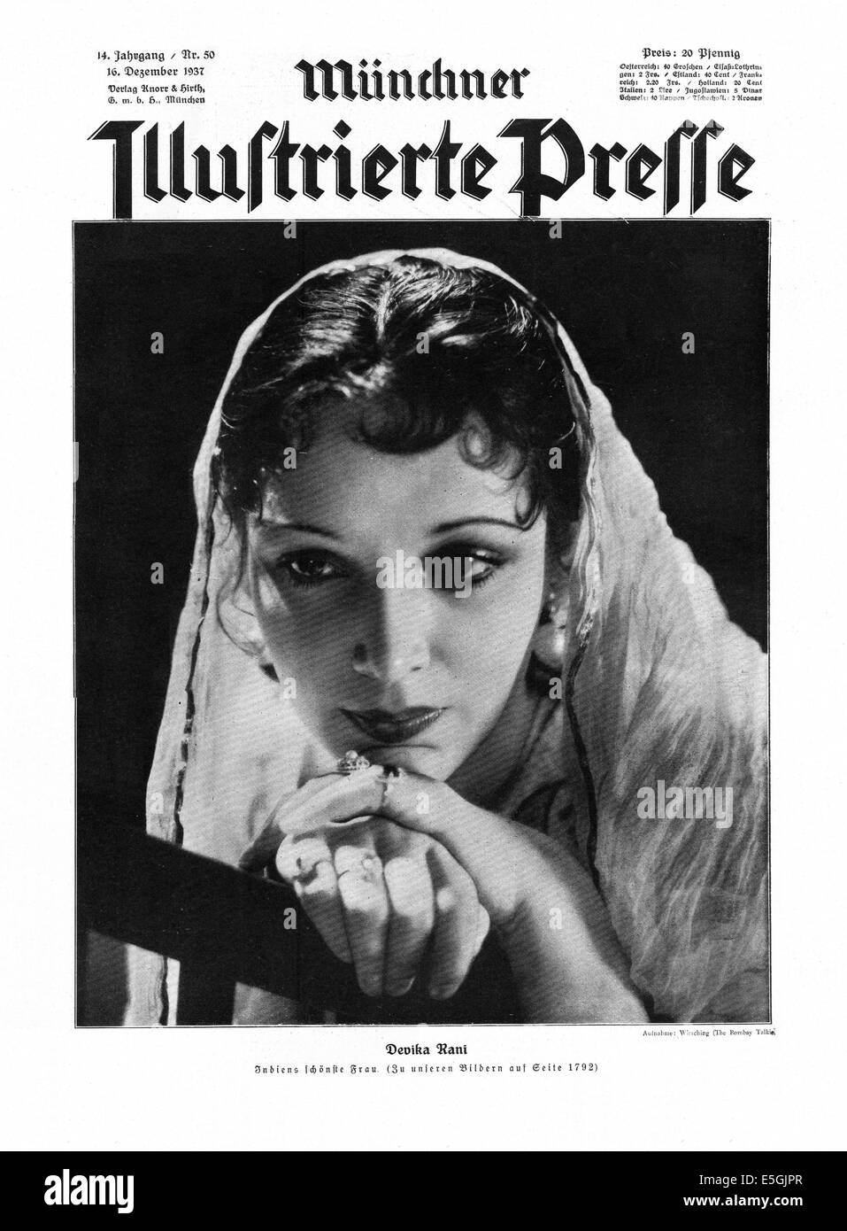 Münchener Illustrierte Presse (Deutschland) vordere Abdeckung Foto der indischen Schauspielerin Devika Rani Stockfoto