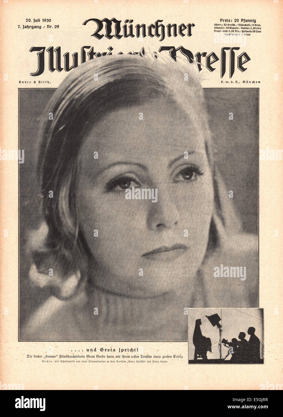 1930 Münchner Illustrierte Presse (Deutschland) vordere Abdeckung Foto der schwedischen Schauspielerin Greta Garbo Stockfoto