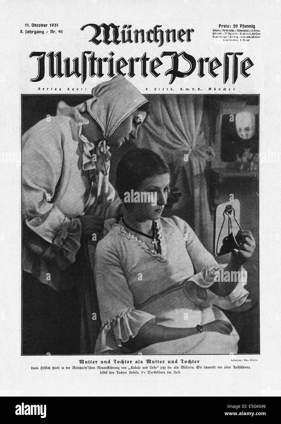 1931 Münchner Illustrierte Presse (Deutschland) vordere Abdeckung Foto der deutschen Schauspielerin Lucie Höflich Stockfoto