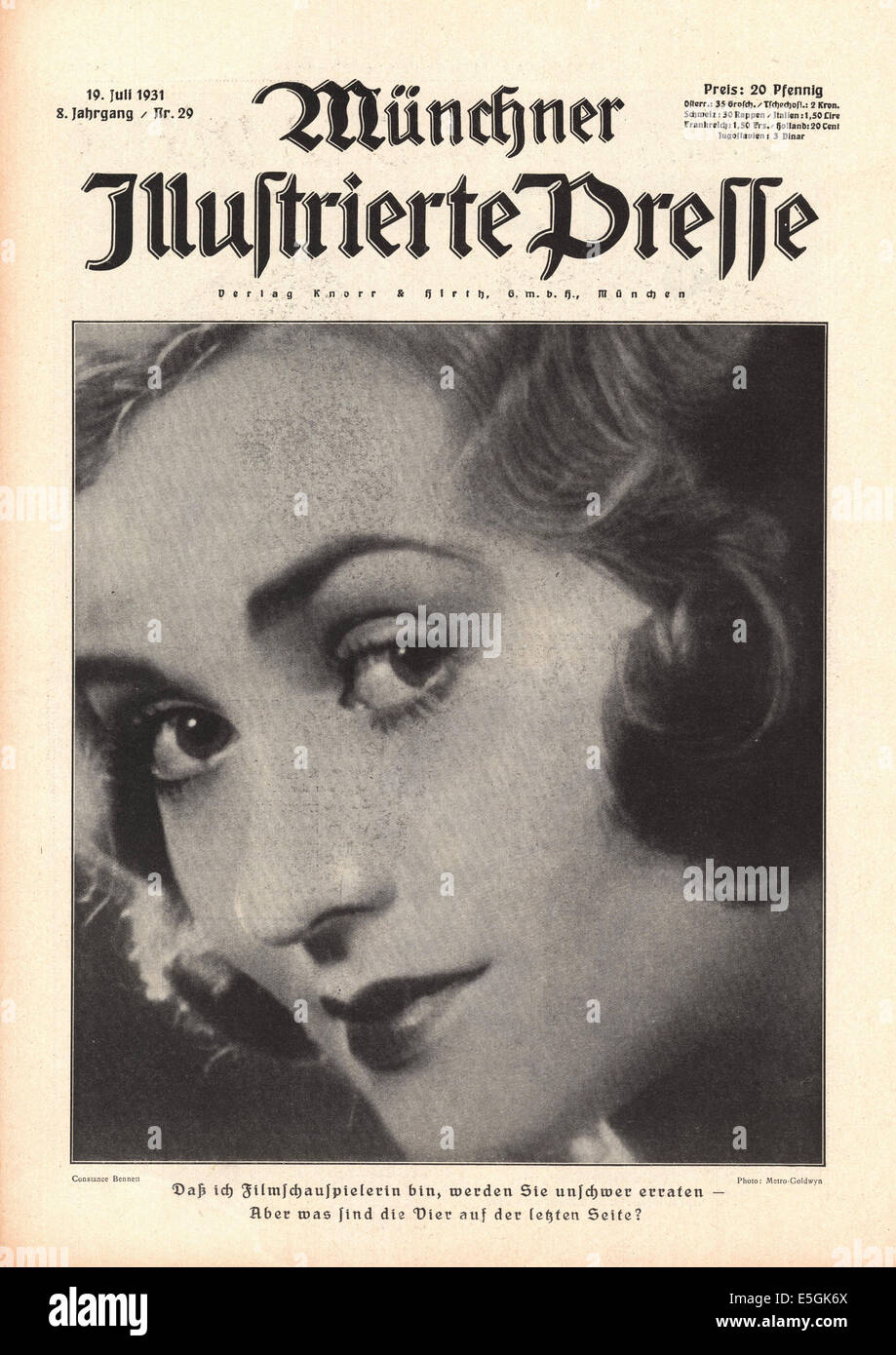 Münchner Illustrierte Presse (Deutschland) vordere Abdeckung Foto der Schauspielerin Constance Bennett Stockfoto