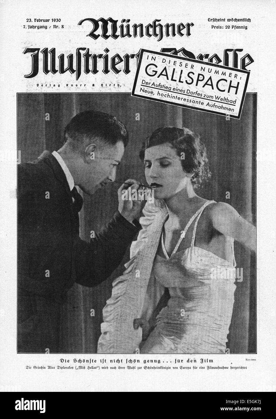 1930 Münchner Illustrierte Presse (Deutschland) vordere Abdeckung Foto von Miss Europa Aliki Diplarakou von Griechenland Stockfoto