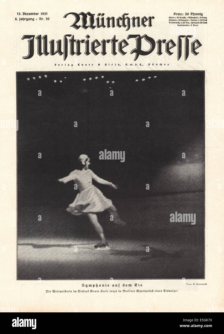 1931 Münchner Illustrierte Presse (Deutschland) vordere Abdeckung Foto der Welt Eiskunstlauf-Champion und Film Schauspielerin Sonja Henie Stockfoto