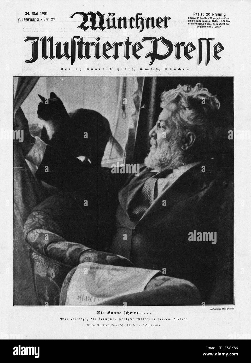 1931 Münchner Illustrierte Presse (Deutschland) vordere Abdeckung Foto der impressionistischen Maler Max Slevogt Stockfoto