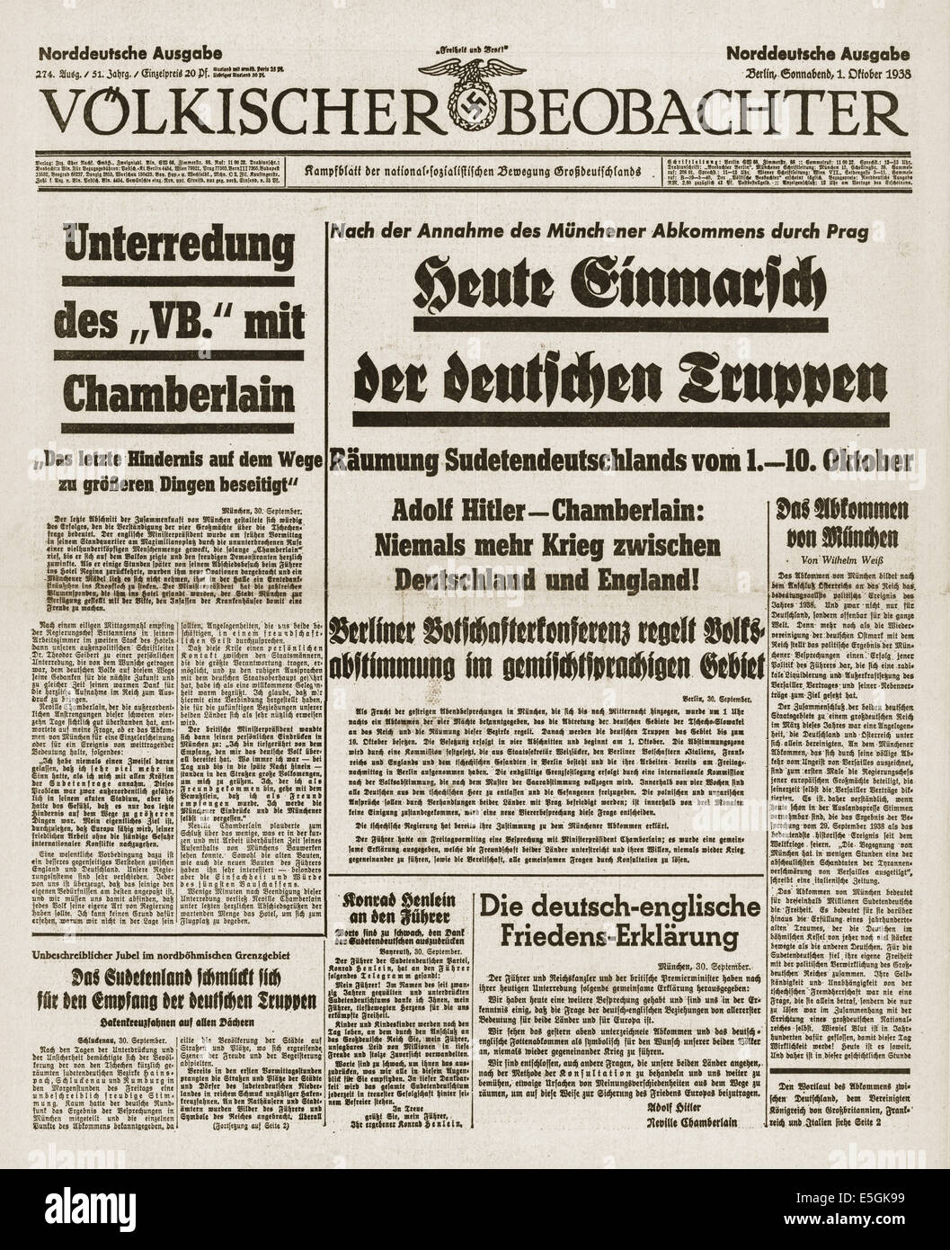 1923 hatte Völkischer Beobachter (Deutschland) Titelseite Berichterstattung das München Putsch falsche Behauptung es ein Erfolg und Erich Ludendorff und Adolf Hitler die bayerische Regierung übernommen Stockfoto
