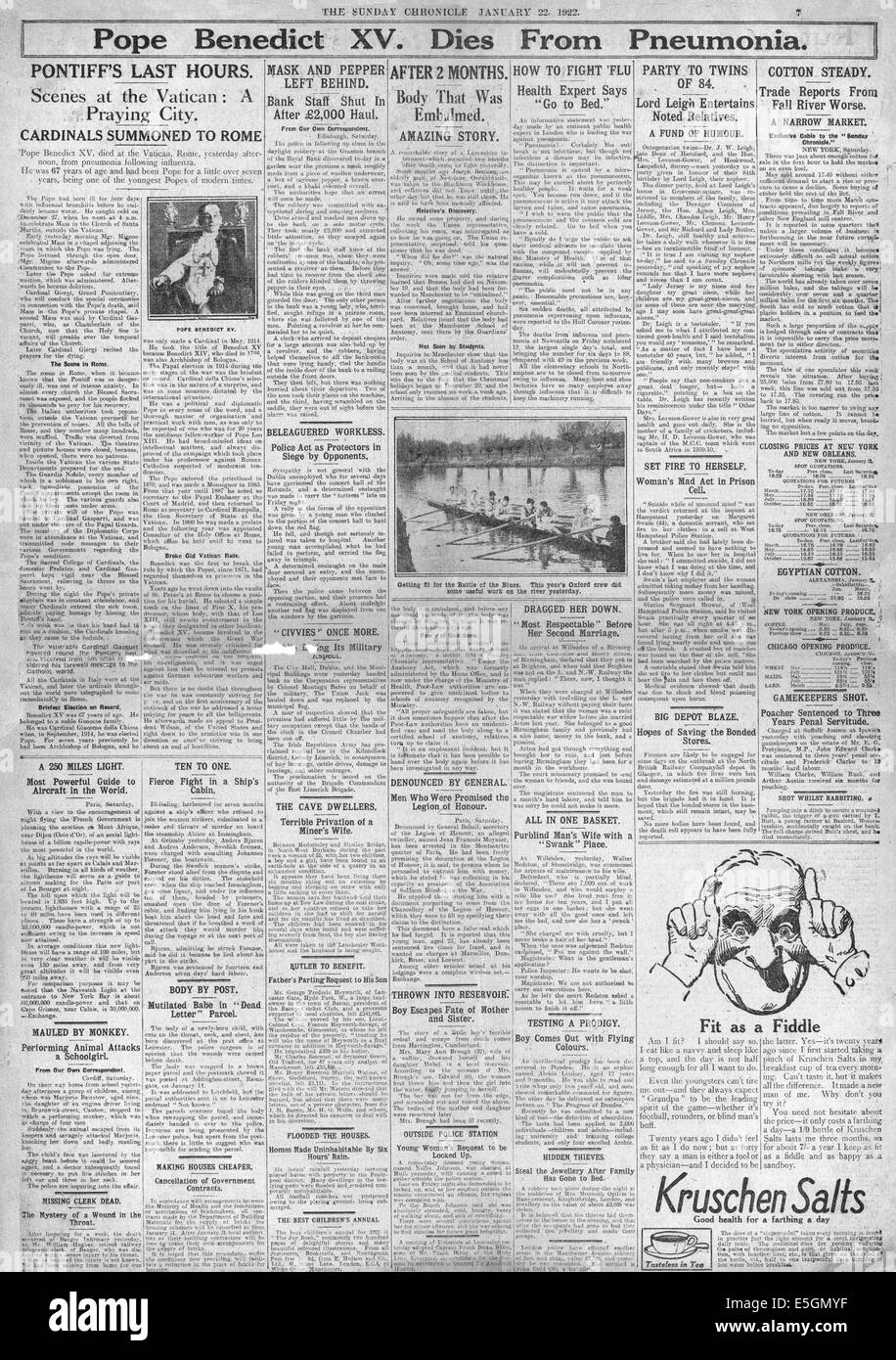 1922 Sonntag Chronik Seite 7 Berichterstattung Den Tod Von Papst