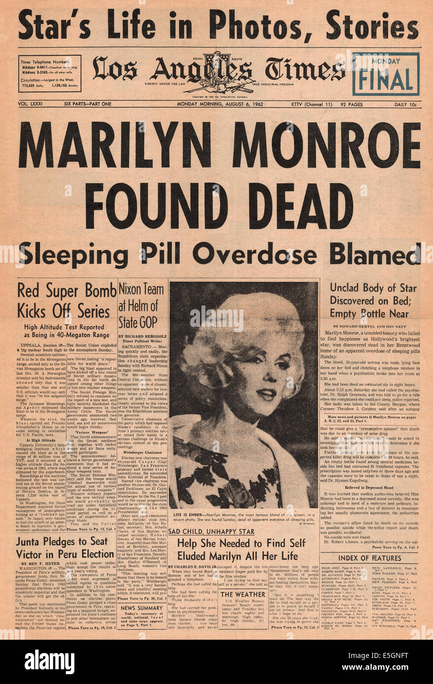 1962 Los Angeles Times Titelseite Berichterstattung Schauspielerin