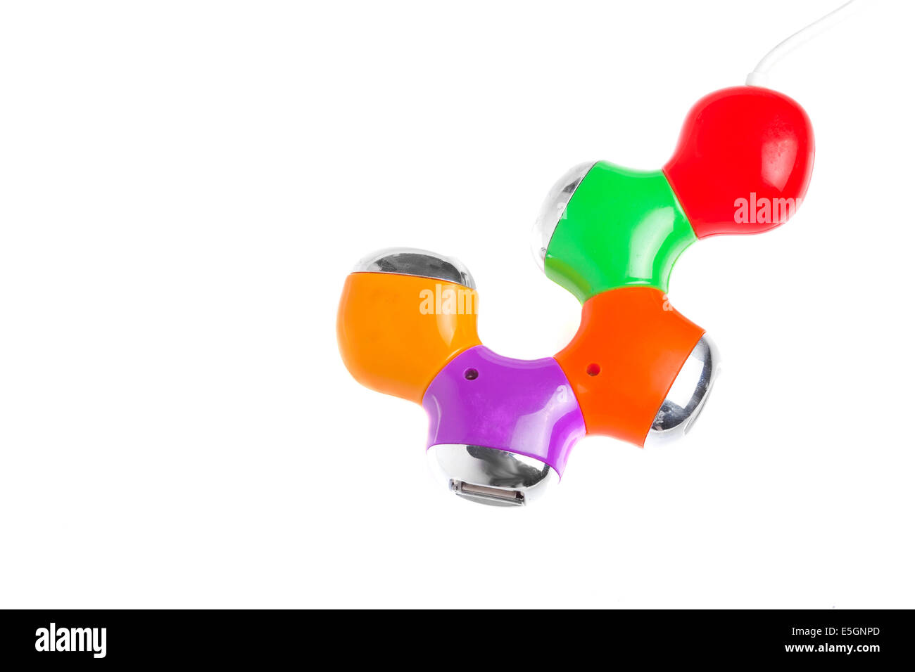 Bunte Rahmenserie 4-Eingang USB-Hub isoliert auf weiß Stockfoto