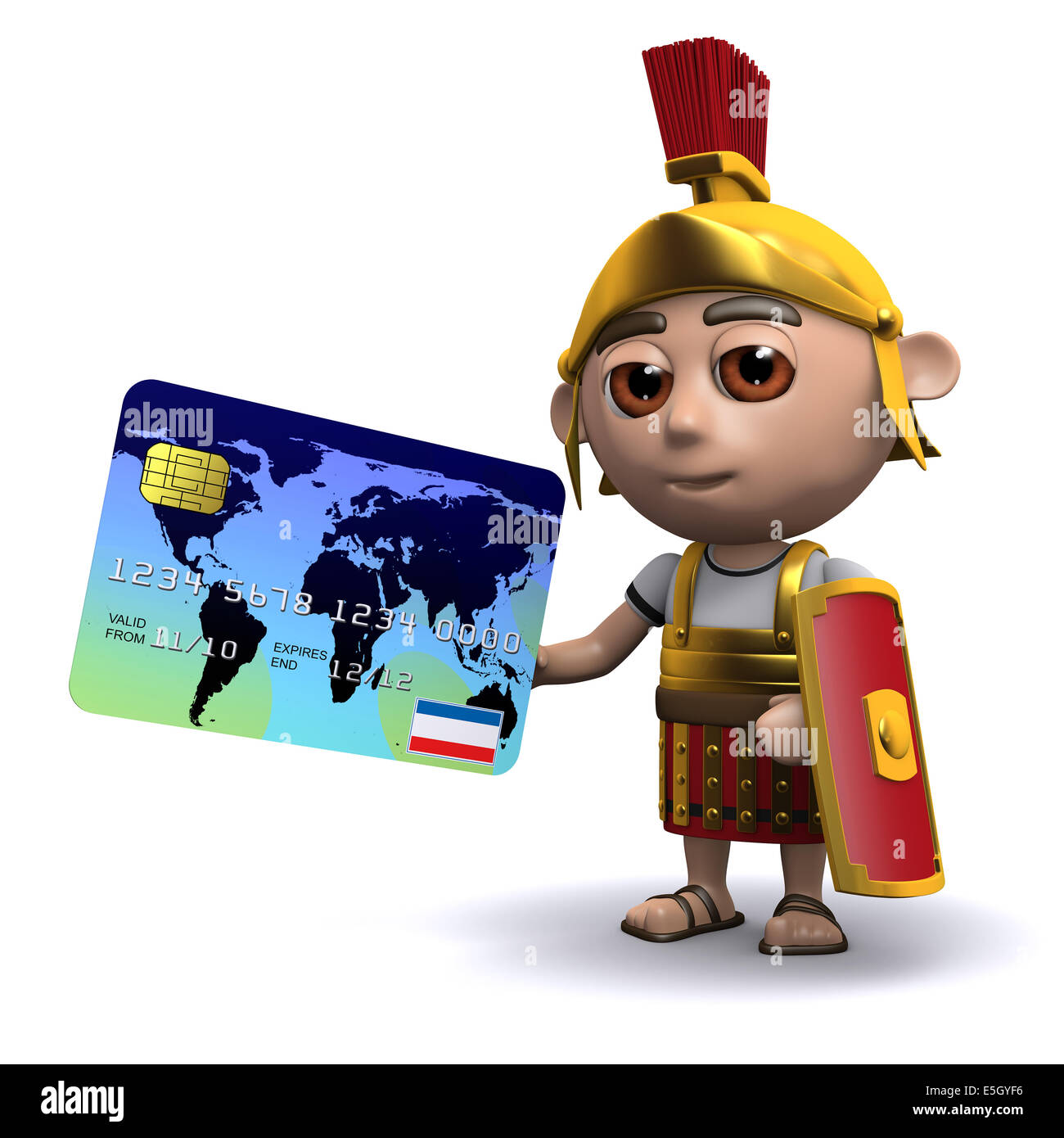 3D Render an einem römischen Soldaten mit einer Debitkarte Stockfoto
