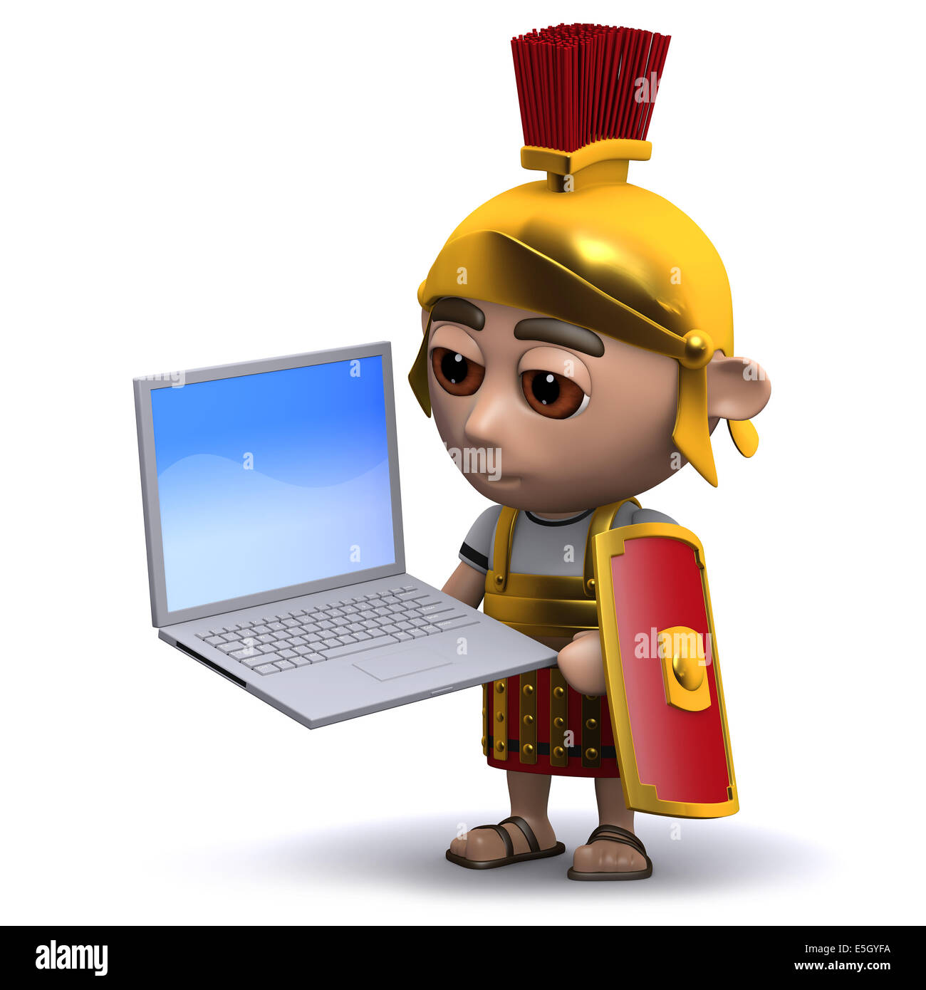 3D Render an einem römischen Soldaten mit einem laptop Stockfoto