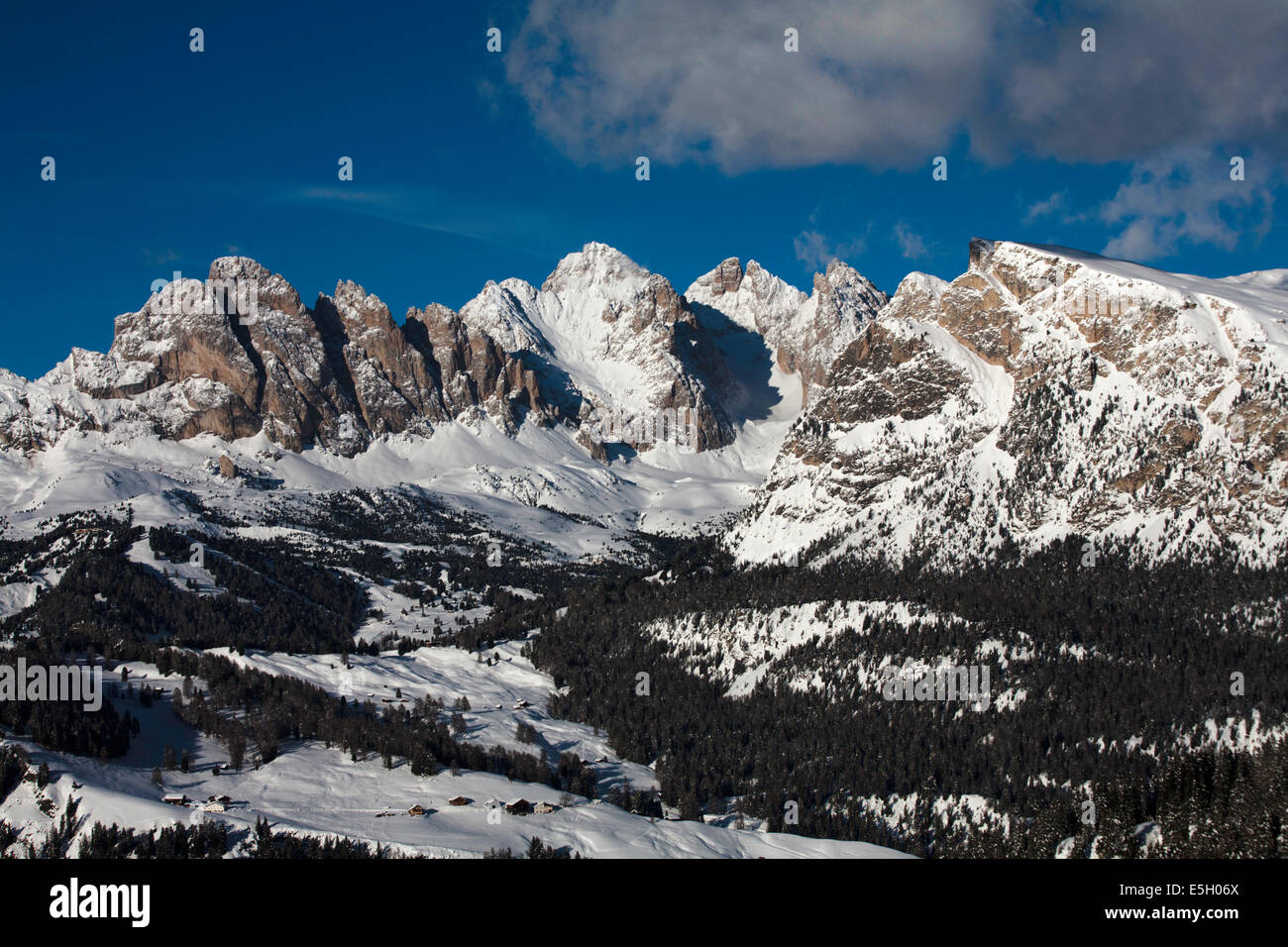 Die Odle Geislerspitzen einschließlich der Pitla Fermeda und die Gran Fermeda Selva Val Gardena Dolomiten Italien Stockfoto