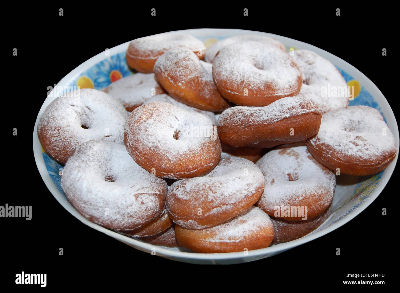 Donuts, bestreuen mit Puderzucker bestreuen, fertig zum Verzehr Stockfoto