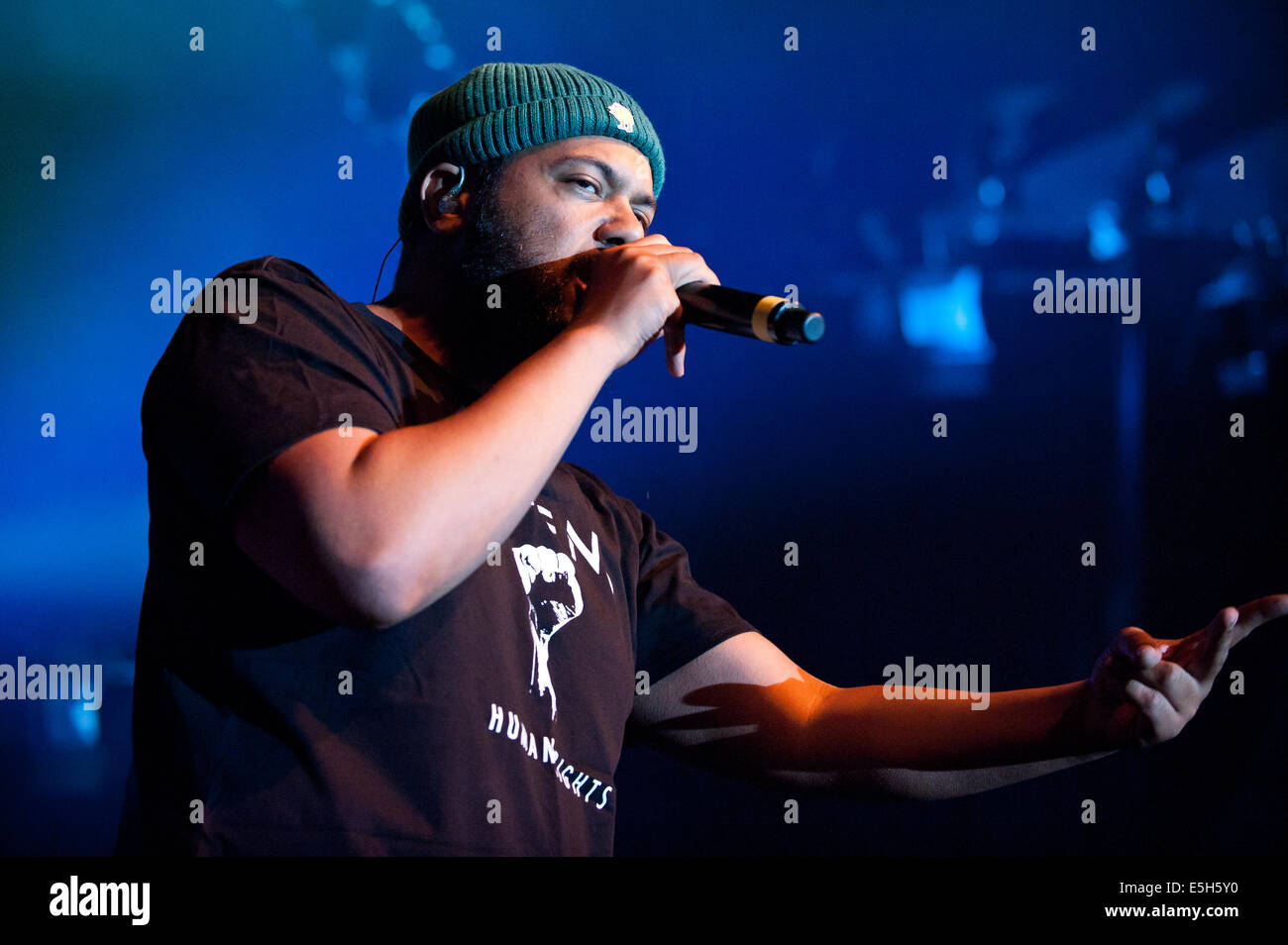 Freiburg, Deutschland. 31. Juli 2014. Deutscher Rapper und Hip-Hop-Künstler aus Hamburg Samy Deluxe live gespielt mit seiner Band Dlx auf dem ZMF-Music-Festival in Freiburg, Deutschland. Foto: Miroslav Dakov / Alamy Live News Stockfoto