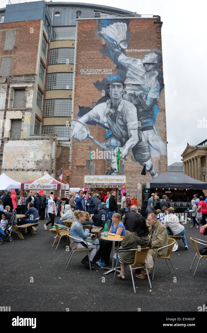 Handelsstadt Festival und Wandbild Darstellung die Commonwealth-Spiele 2014 Glasgow Stockfoto