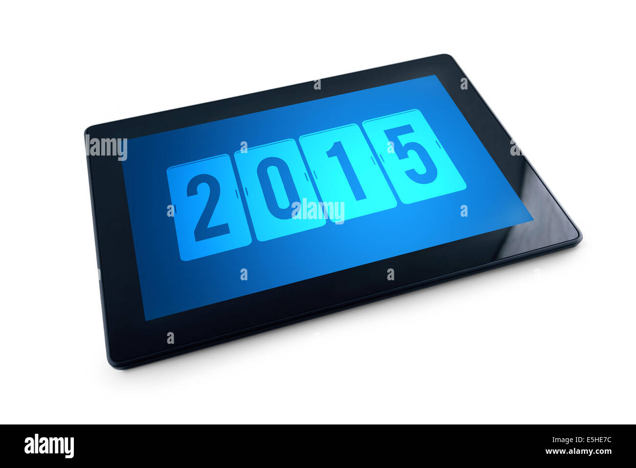 2015 auf generische Tablet PC dargestellt über weißem Hintergrund. Frohes neues Jahr mit moderner High-Tech-Gadget im Medienzeitalter. Stockfoto