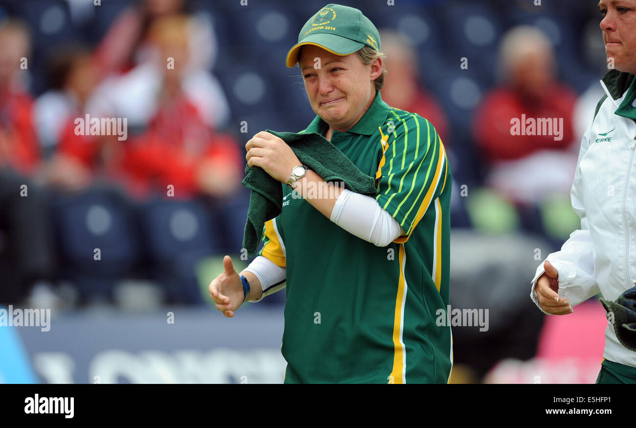 TRACY LEE BOTHA emotionale AFTE Südafrika KELVIN grüne GLASGOW Schottland 1. August 2014 Stockfoto