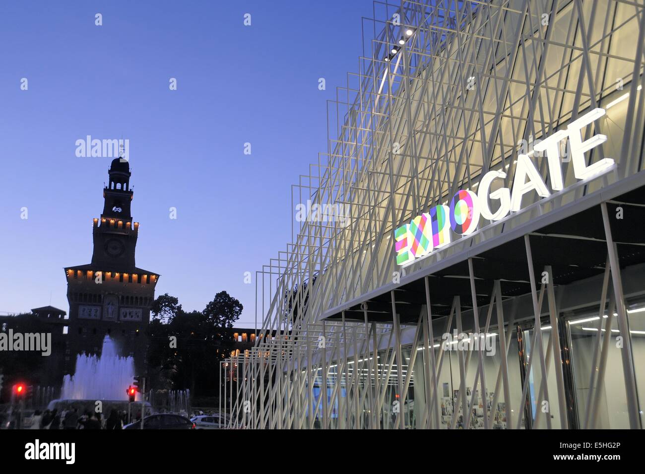 Mailand Expo Gate Info Punkt Schlossplatz für die Weltausstellung 2015 weltweit. Stockfoto